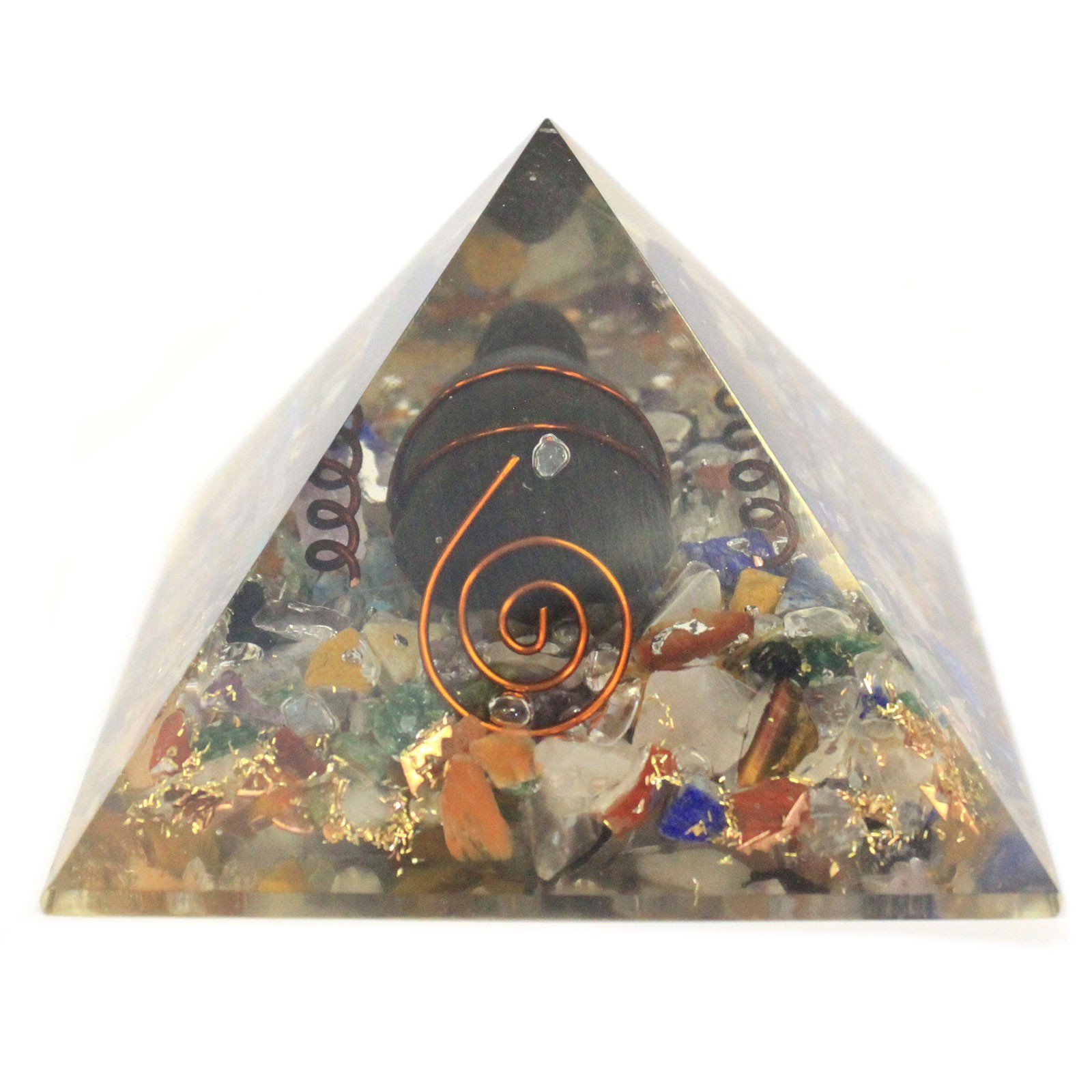 Orgonite Pyramid Turtle 60mm Gemchips, Copper,  Crystals