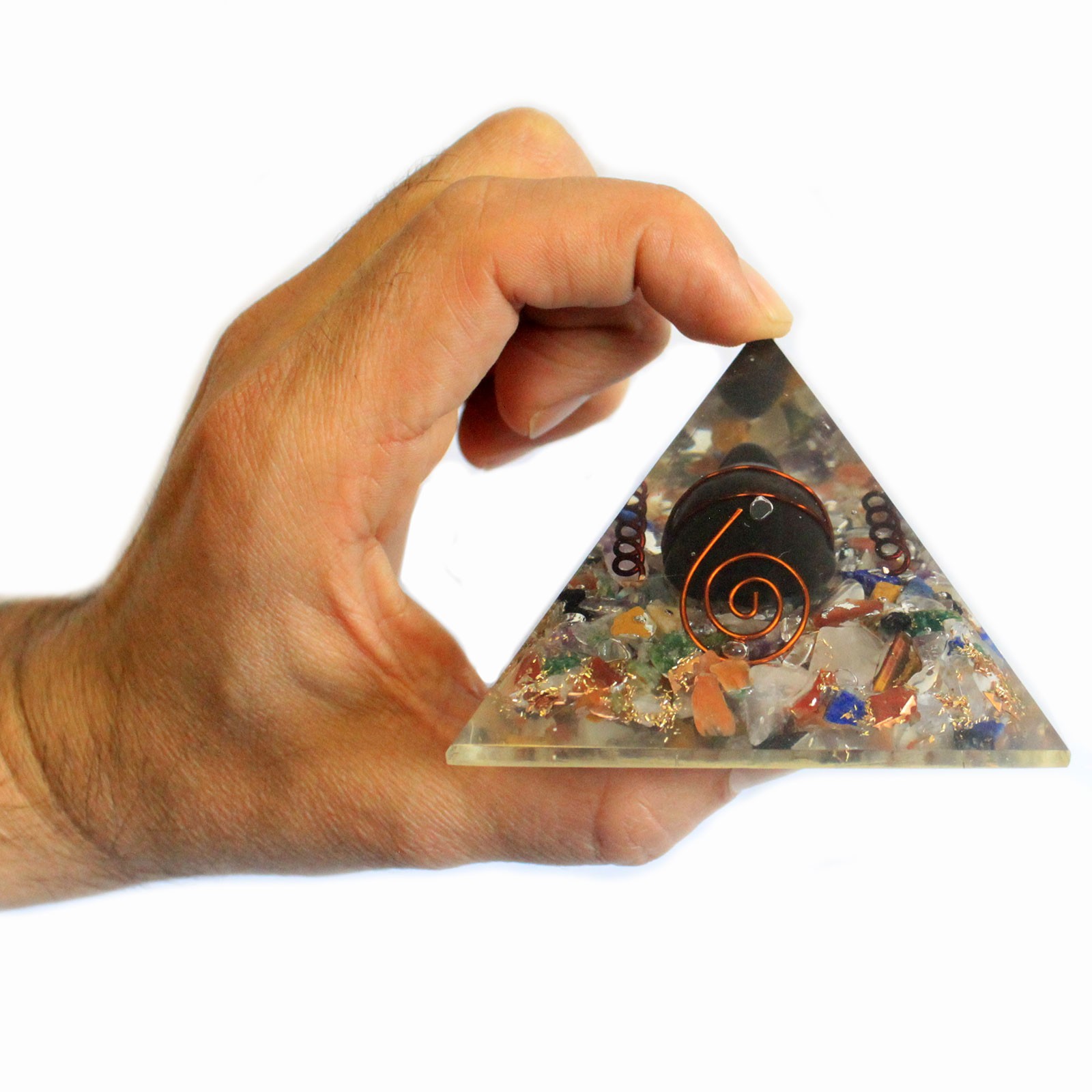 Orgonite Pyramid Turtle 60mm Gemchips, Copper,  Crystals
