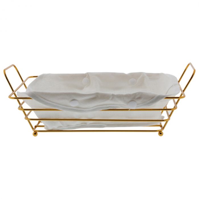 Panière à pain en métal blanc / or avec housse