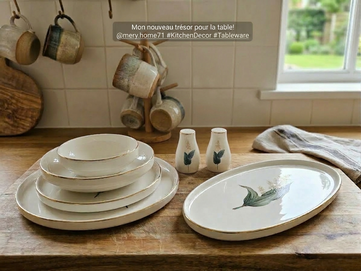 Service de vaisselle blanche motif fleur