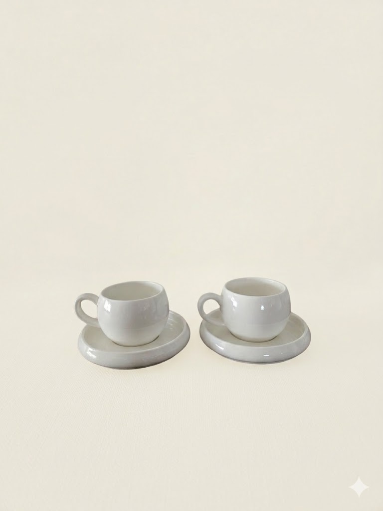 Duo de petites tasses à espresso blanches avec sous-tasses