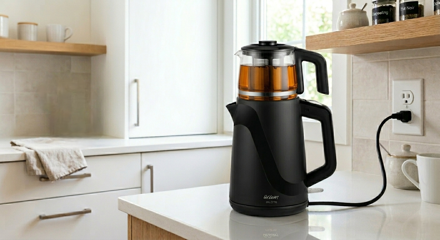 Théière électrique noire avec infuseur