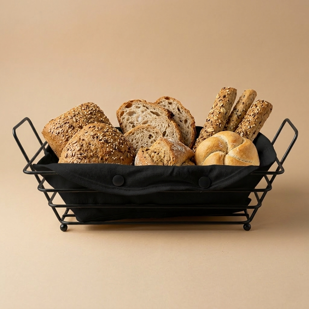 Panière à pain en métal noir avec housse