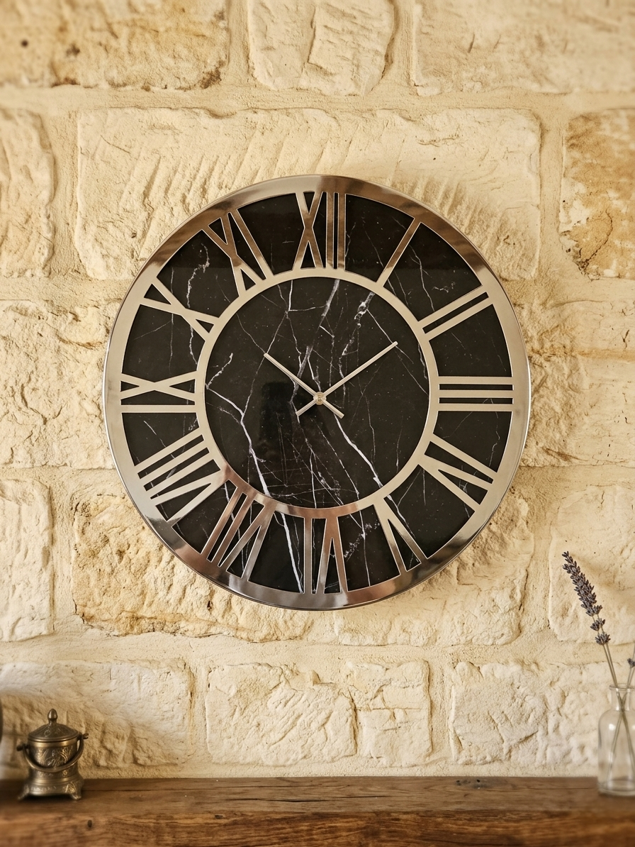 Horloge murale design marbre noir