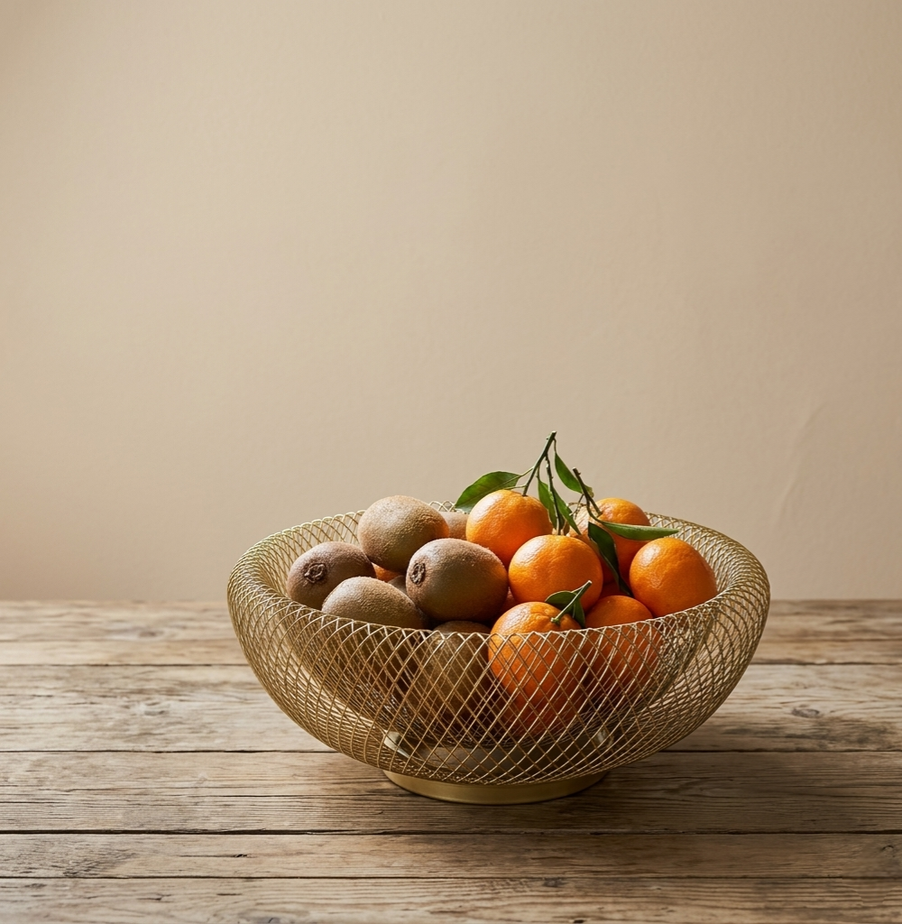 Corbeille à fruits design en métal or