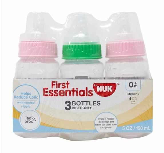 First Essentials by NUK Clear View Bottle, 5 oz., Slow Flow, 3-Pack, 4-Count
