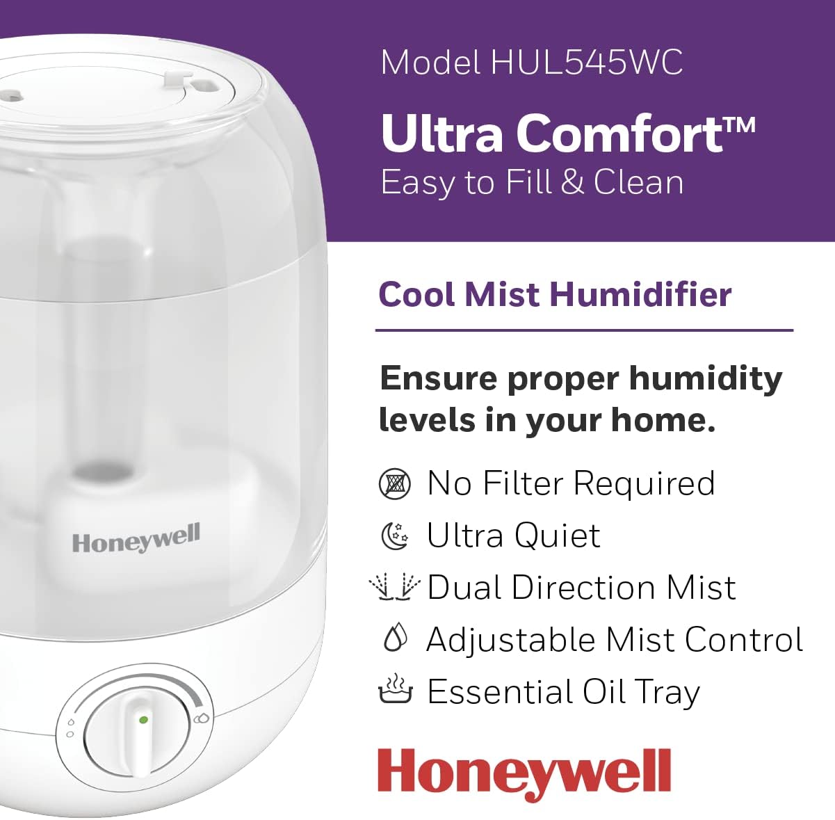 Honeywell Hul545wc Ultra Comfort Cool Mist Humidifier White M
