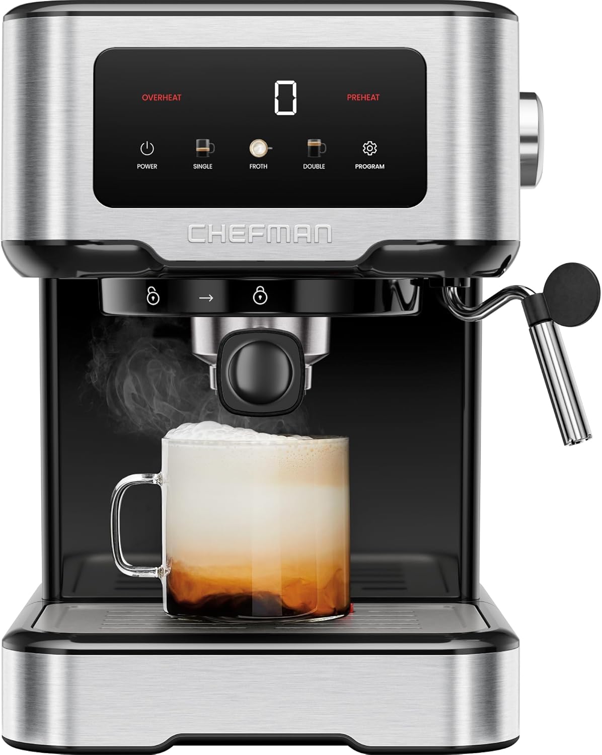 Chefman CraftBrew 15-Bar Espresso Machine w/ Steam Wand and Touch Controls  Stainless Steel  New