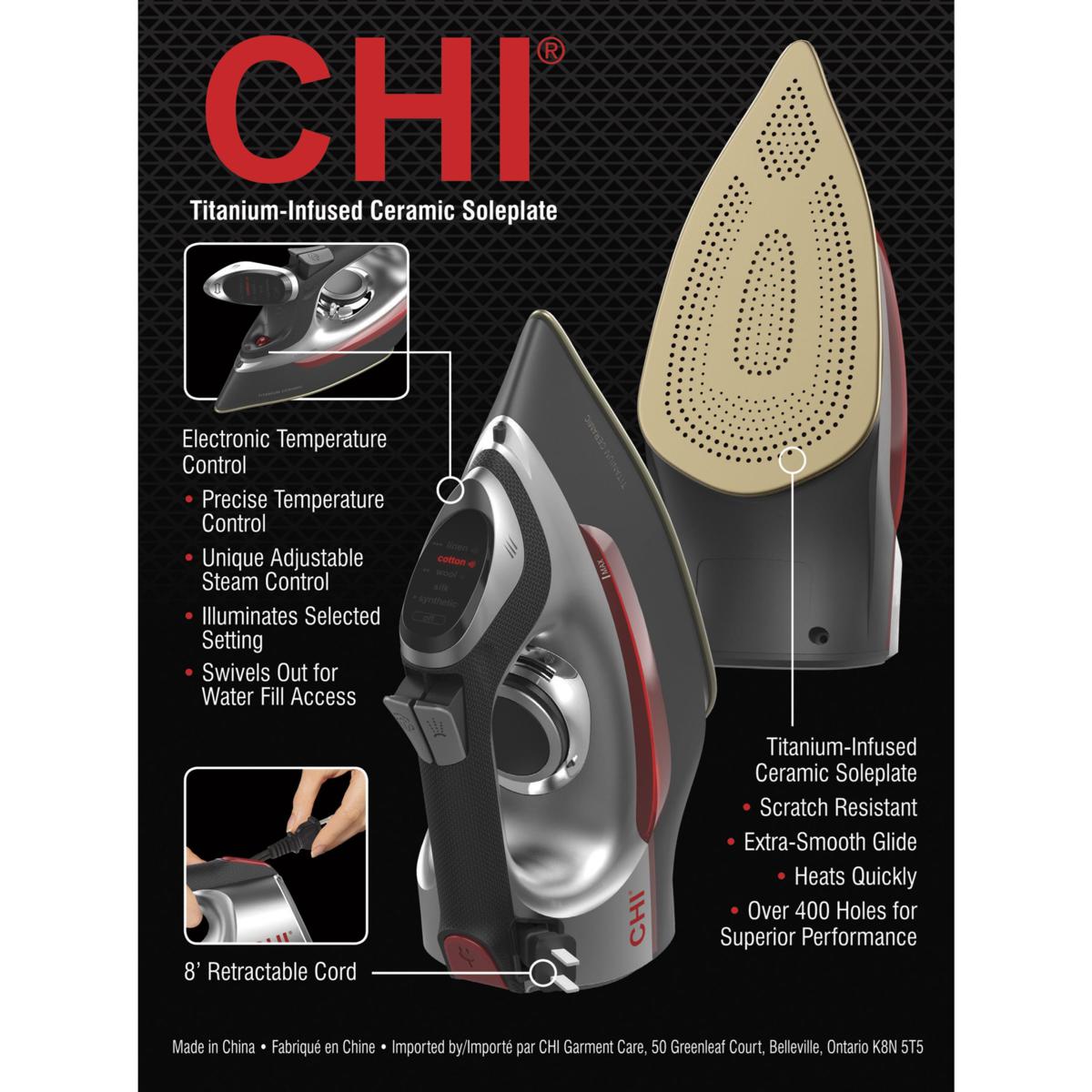 CHI Electronic Clothing Iron with Retractable Cord 13102