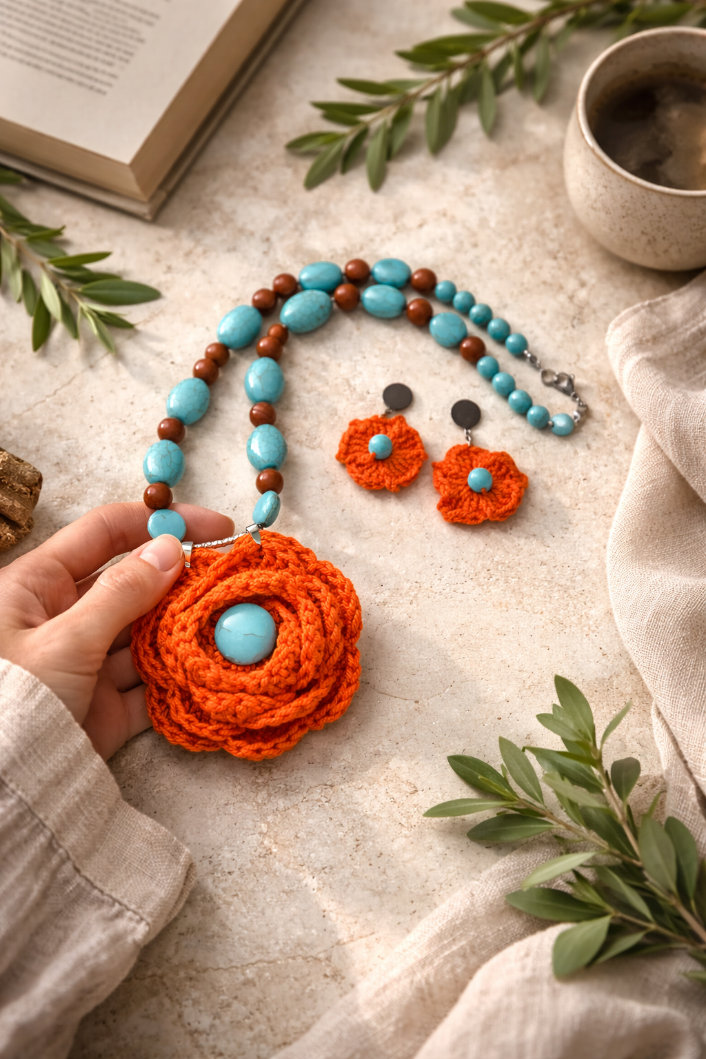 Conjunto flor naranja