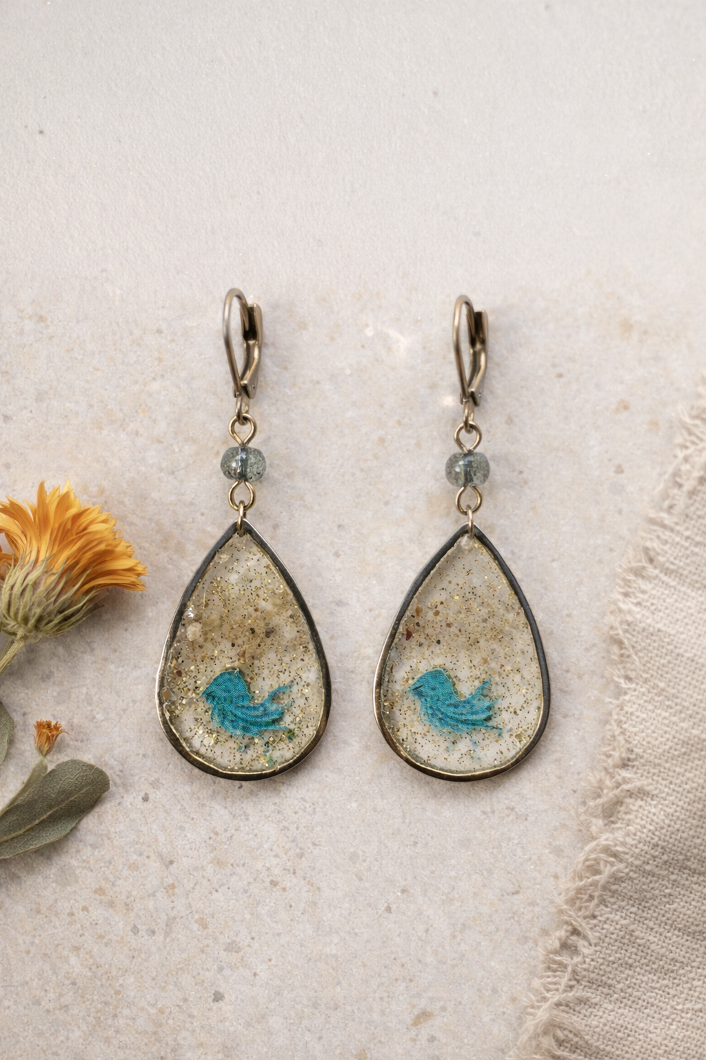 Pendientes Gota Pájaros Azules