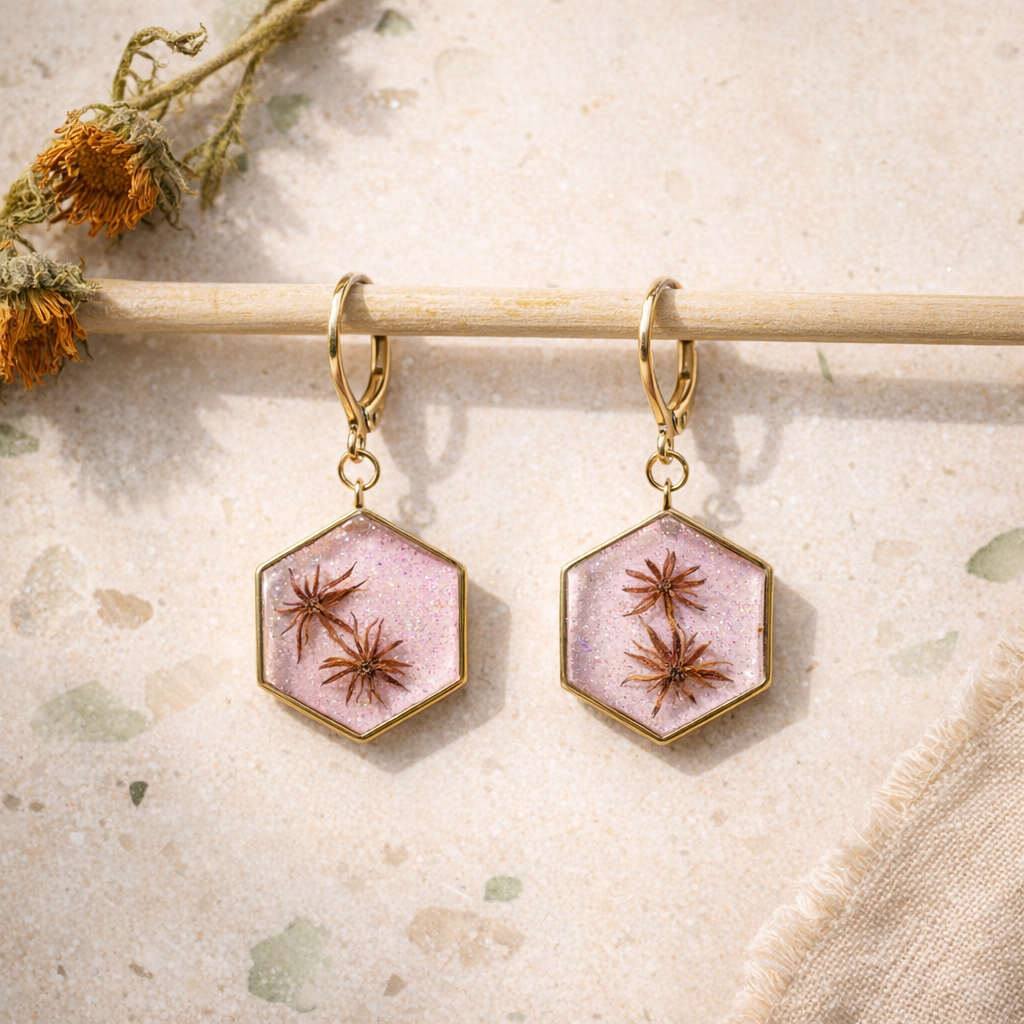 Pendientes hexagonales florales