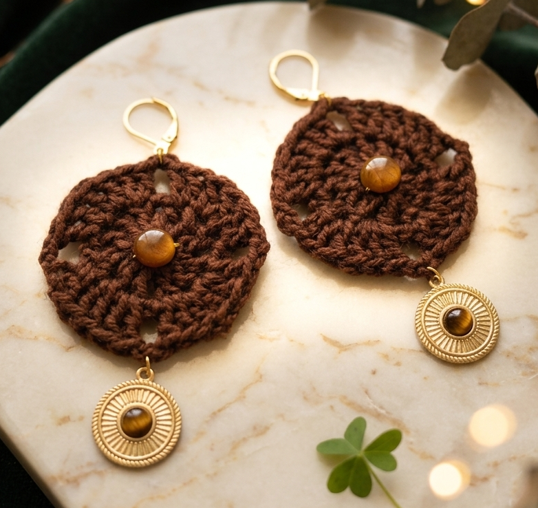 Pendientes de crochet marrón