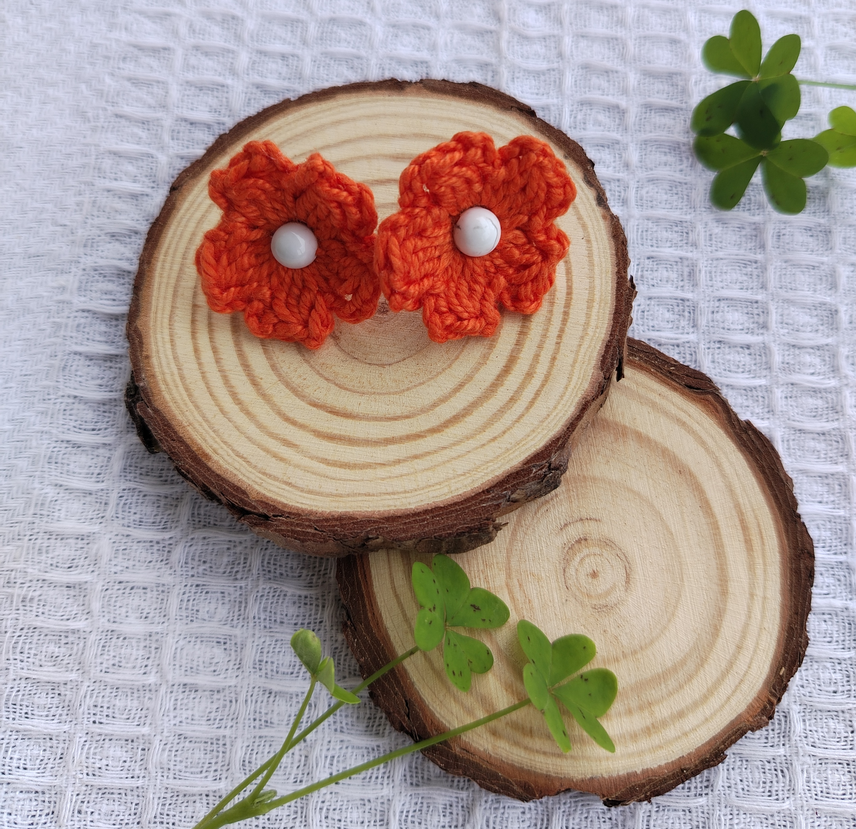 Pendientes flor crochet naranja