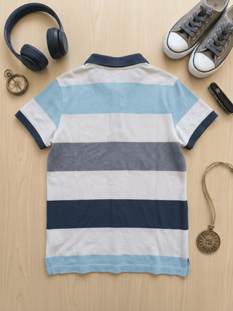Polo rugby à rayures bleues –  12 ans