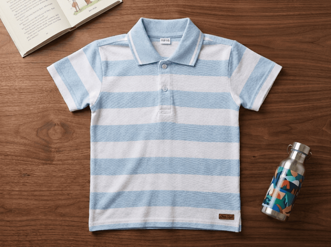 Polo rayé bleu et blanc – 5/6 ans