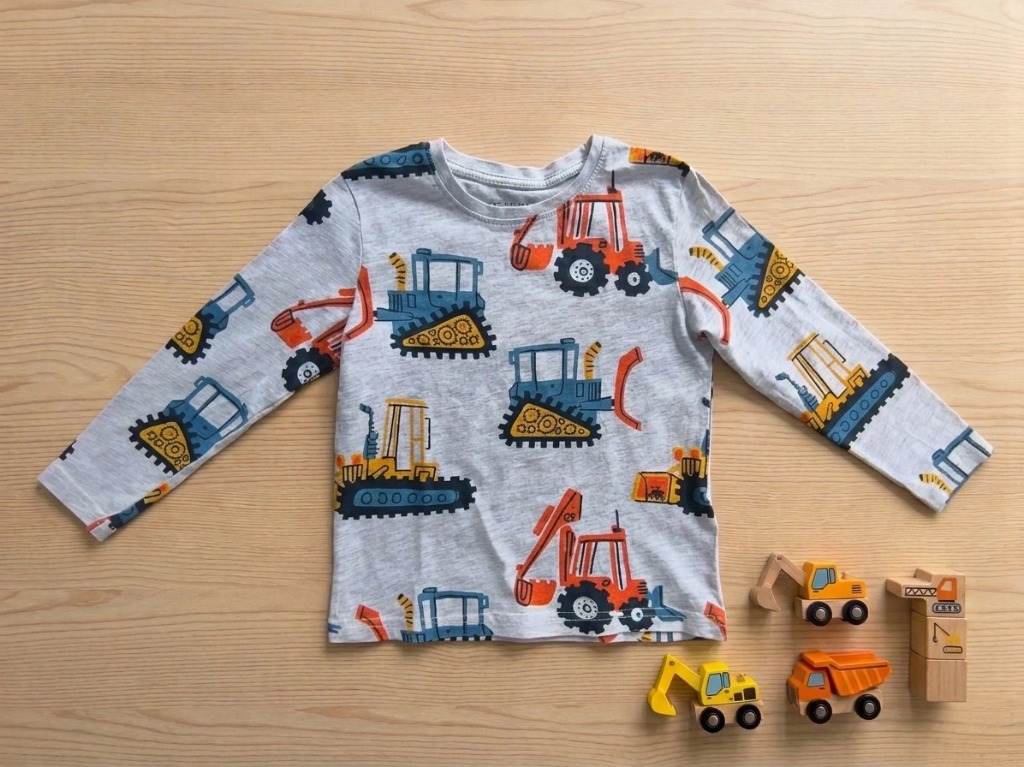 T-shirt manches longues “Engins de chantier” – 3/4 ans