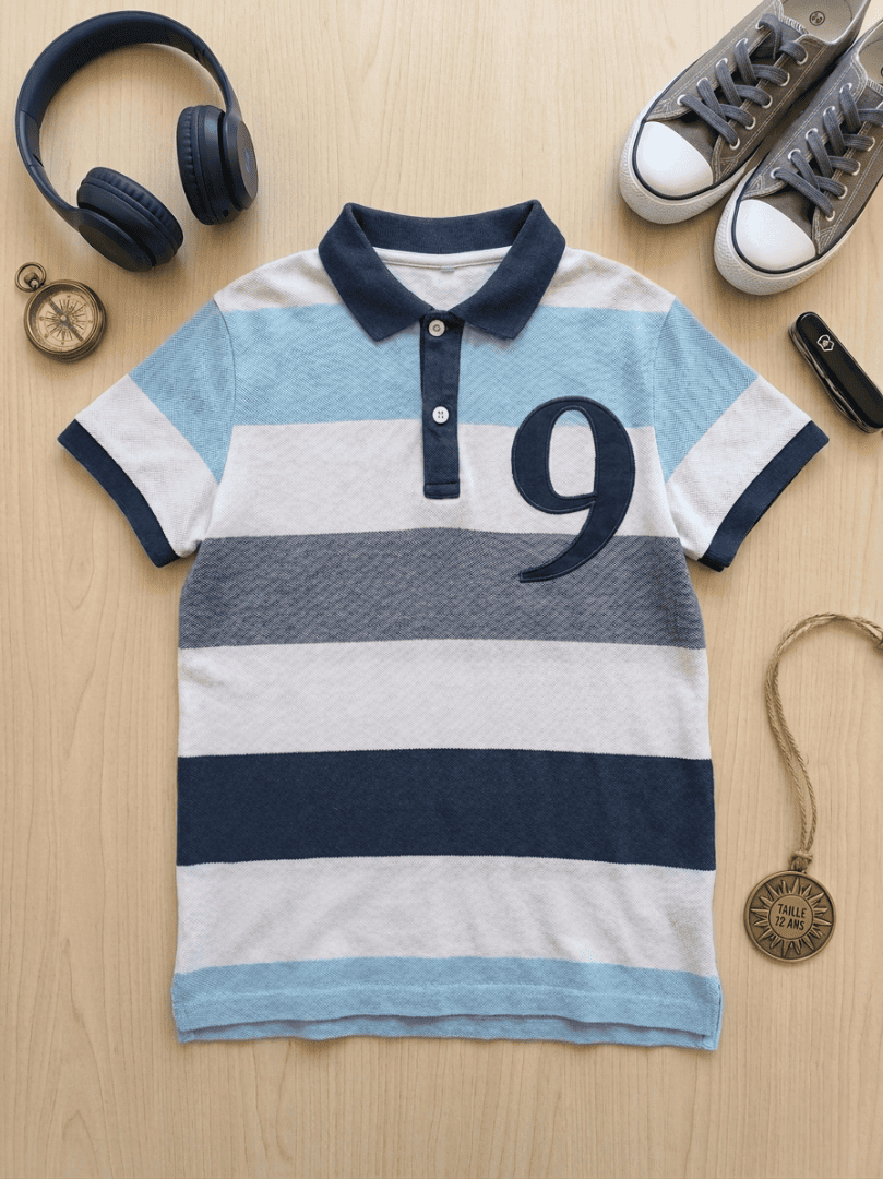 Polo rugby à rayures bleues –  12 ans
