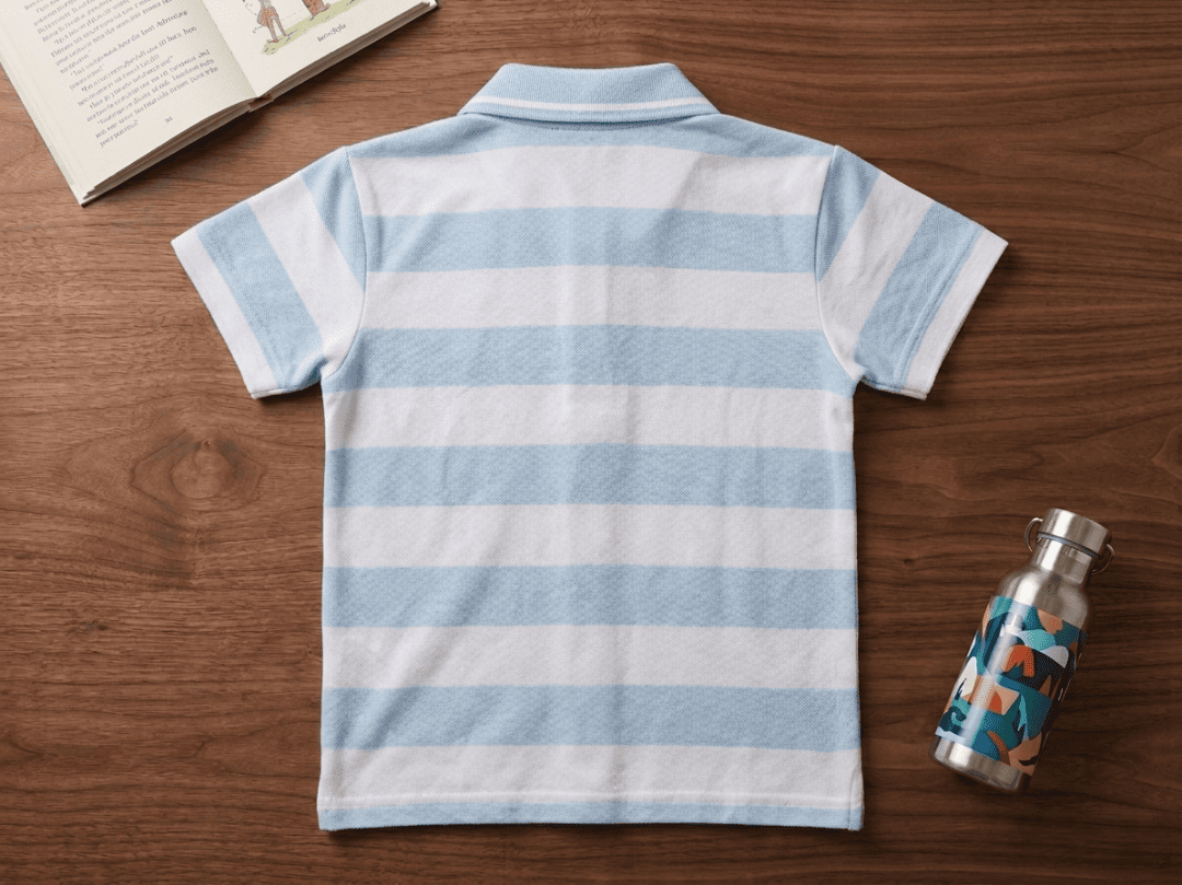 Polo rayé bleu et blanc – 5/6 ans