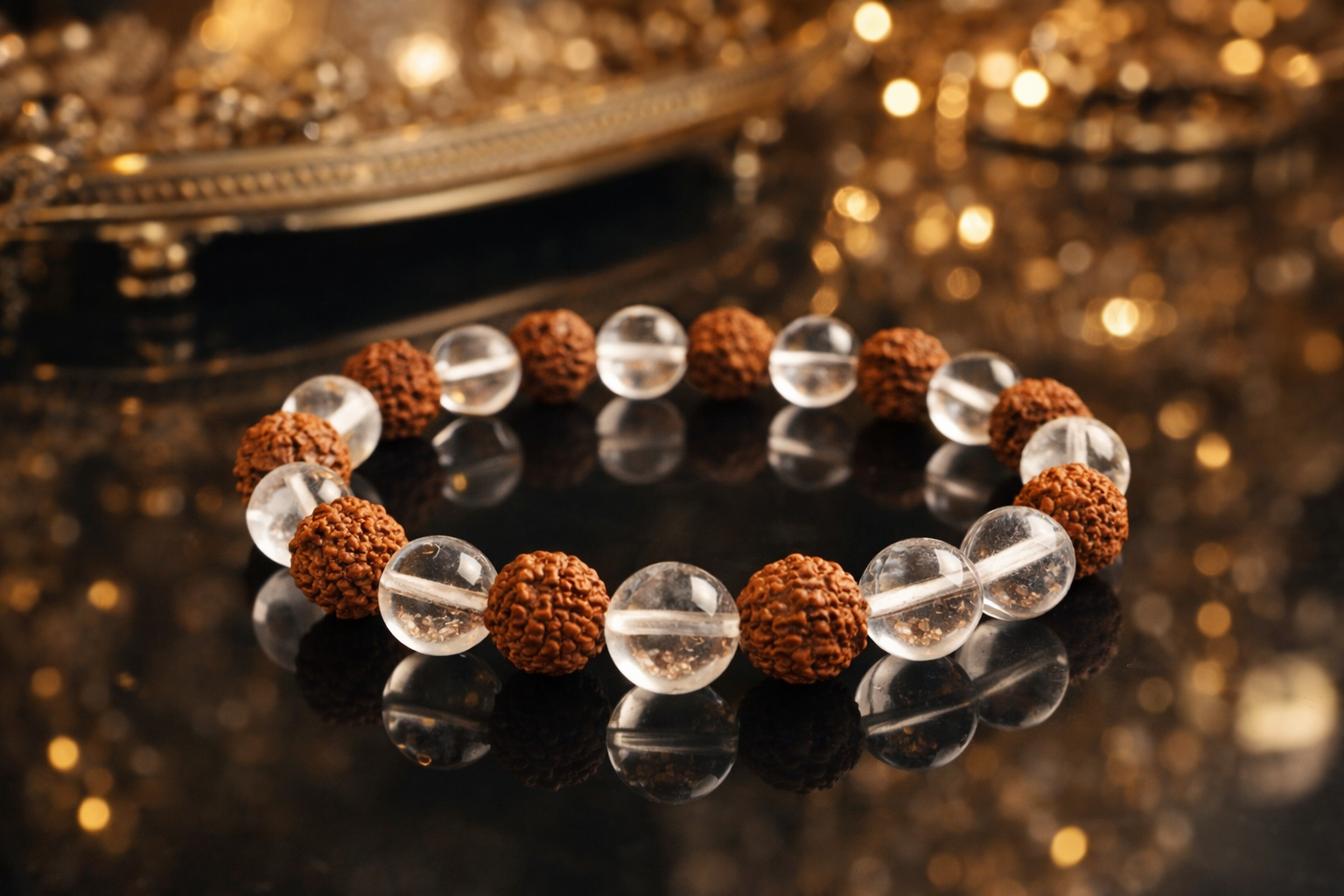 Rudraksha & Quartz Bracelet – Spiritual Balance & Positive Energy
