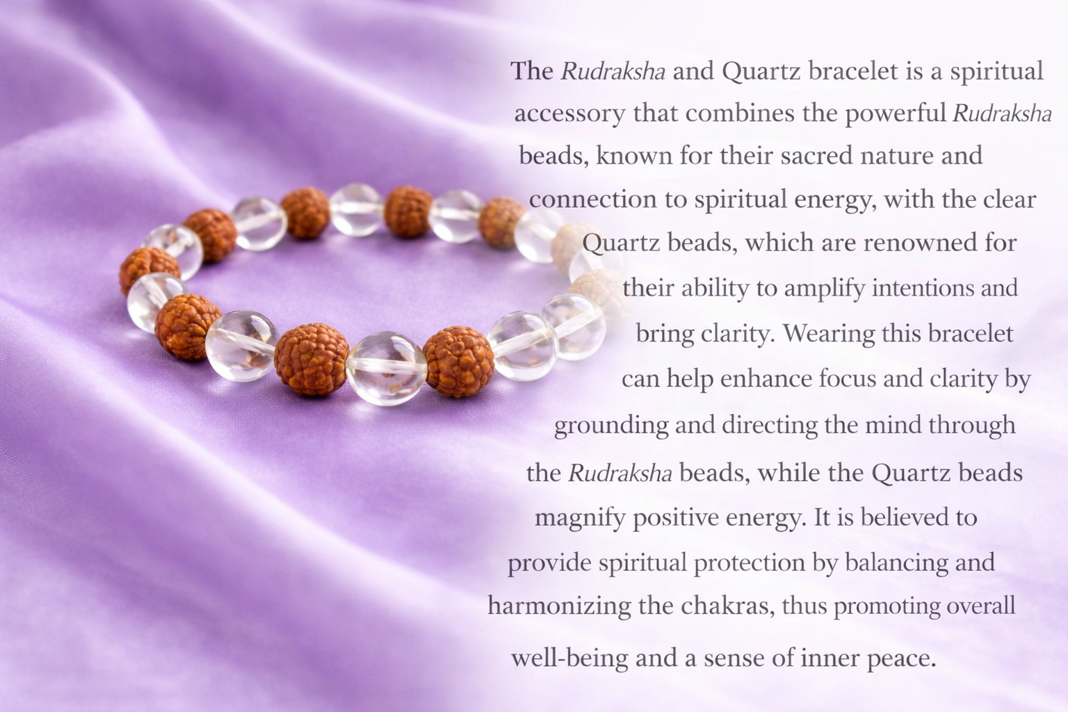 Rudraksha & Quartz Bracelet – Spiritual Balance & Positive Energy