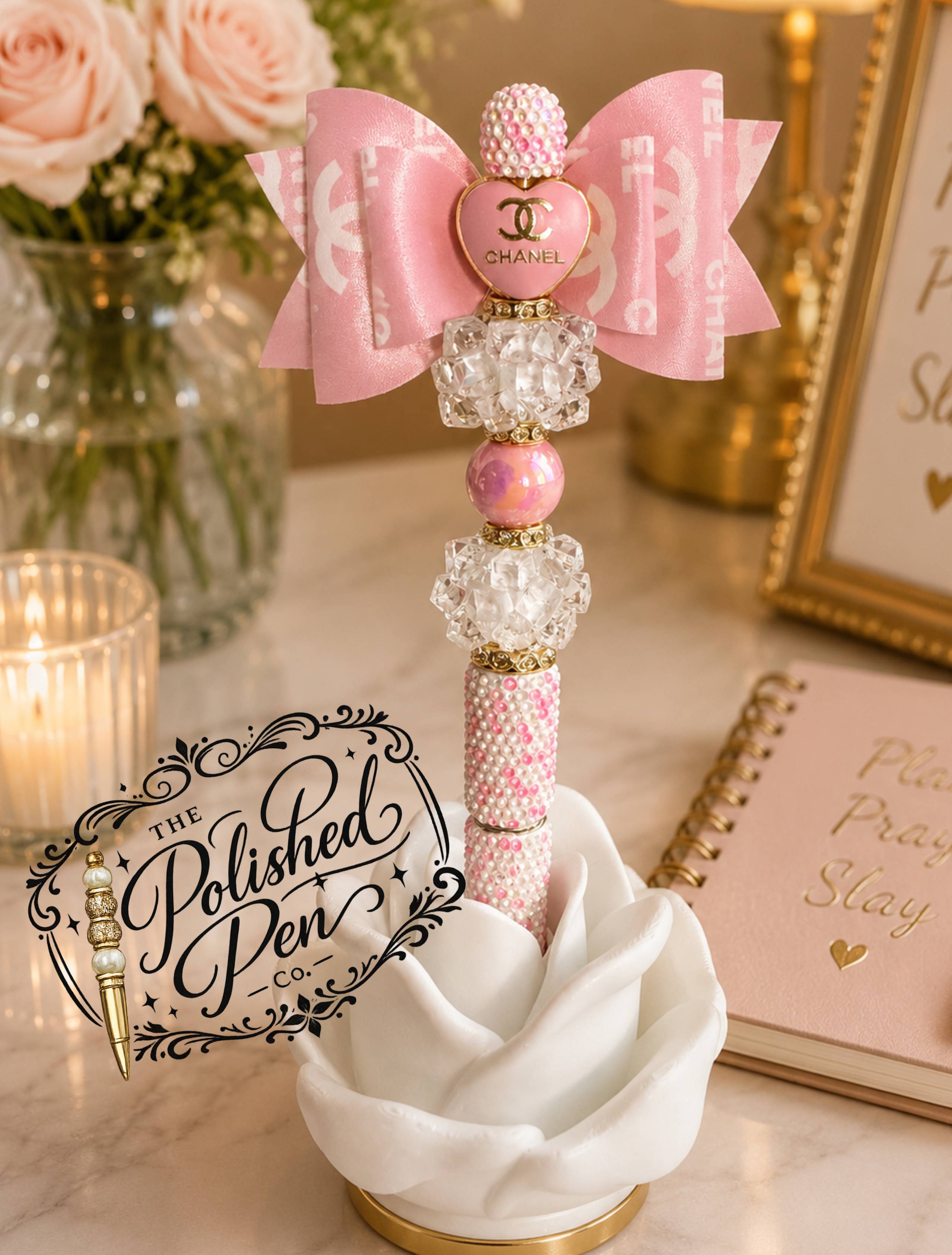 Designer Inspired Pink Bow Pen