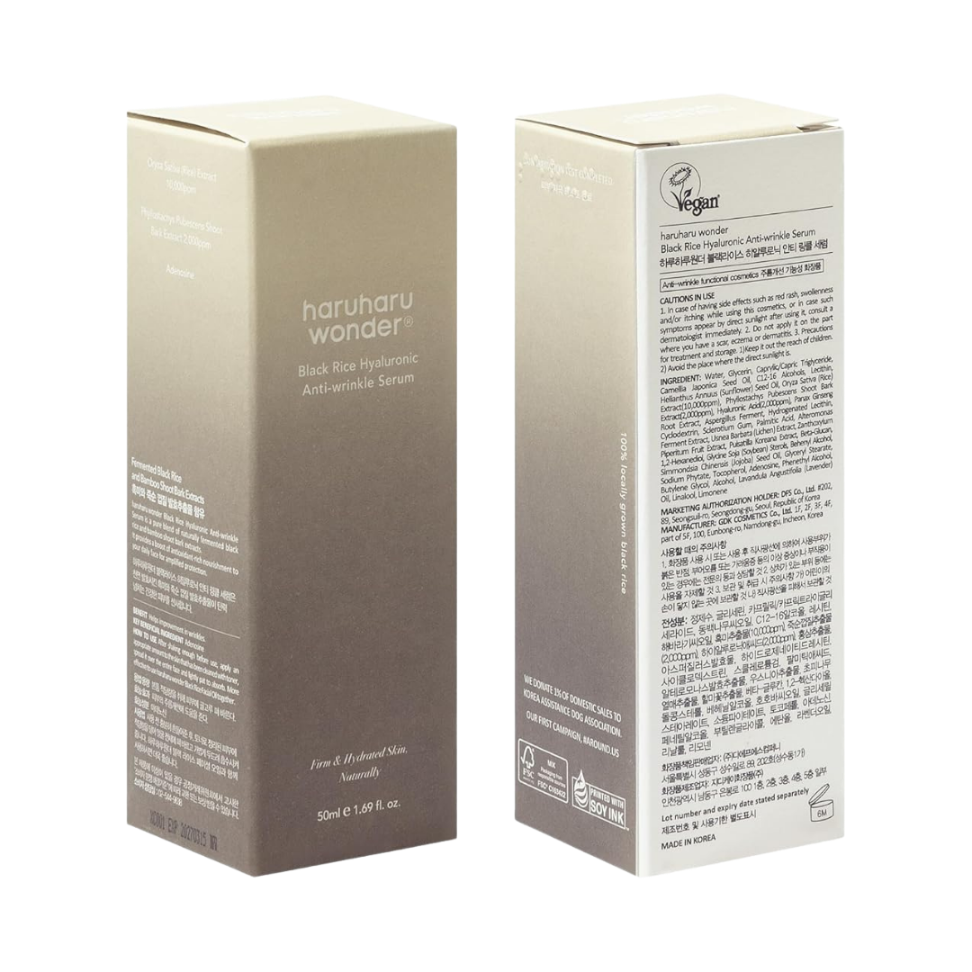 Haruharu Wonder Black Rice Hyaluronic Anti Wrinkle Serum drėkinamasis veido serumas su juodųjų ryžių ekstraktu, 50 ml