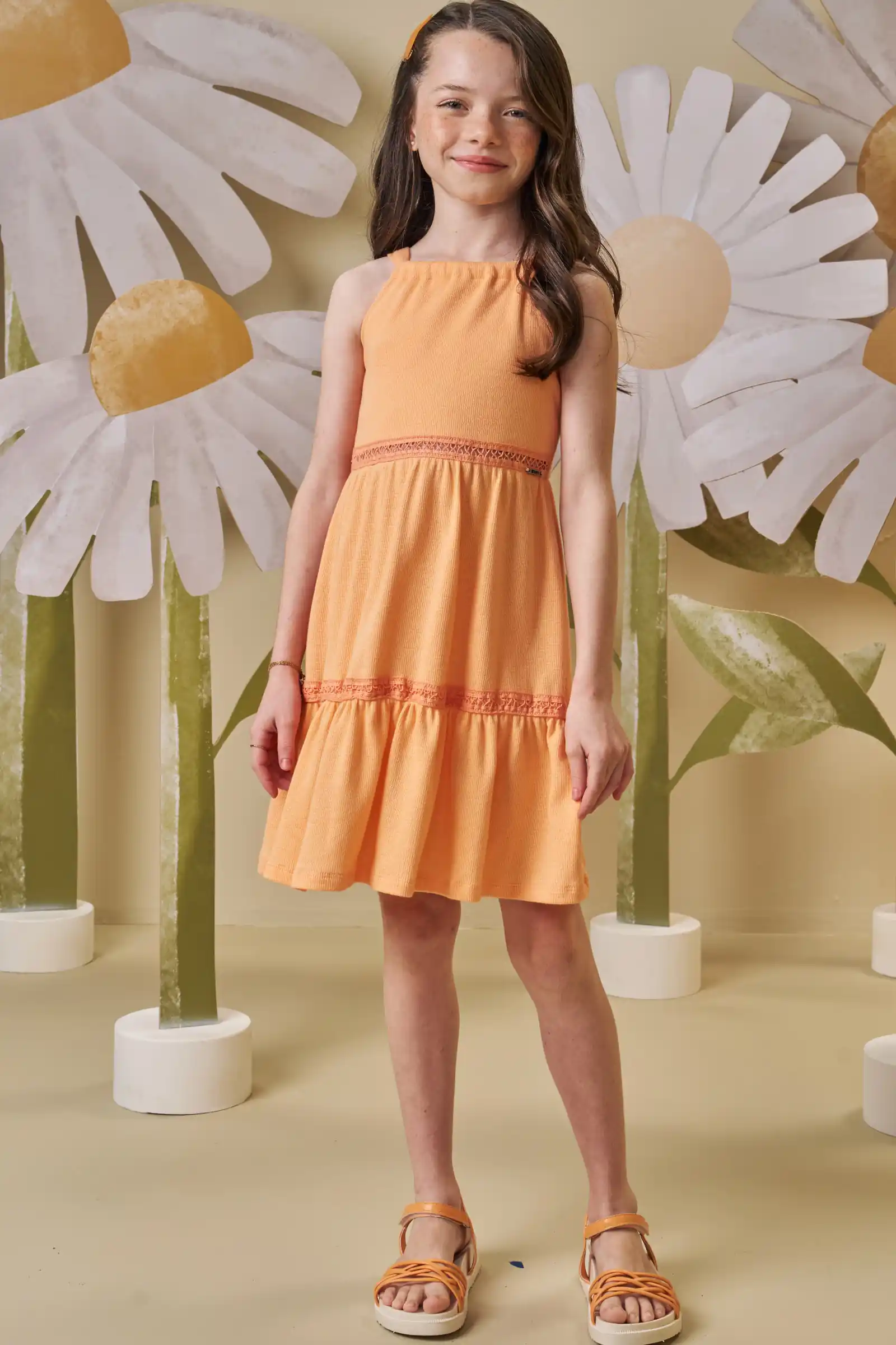 Vestido em malha texturizada laranja