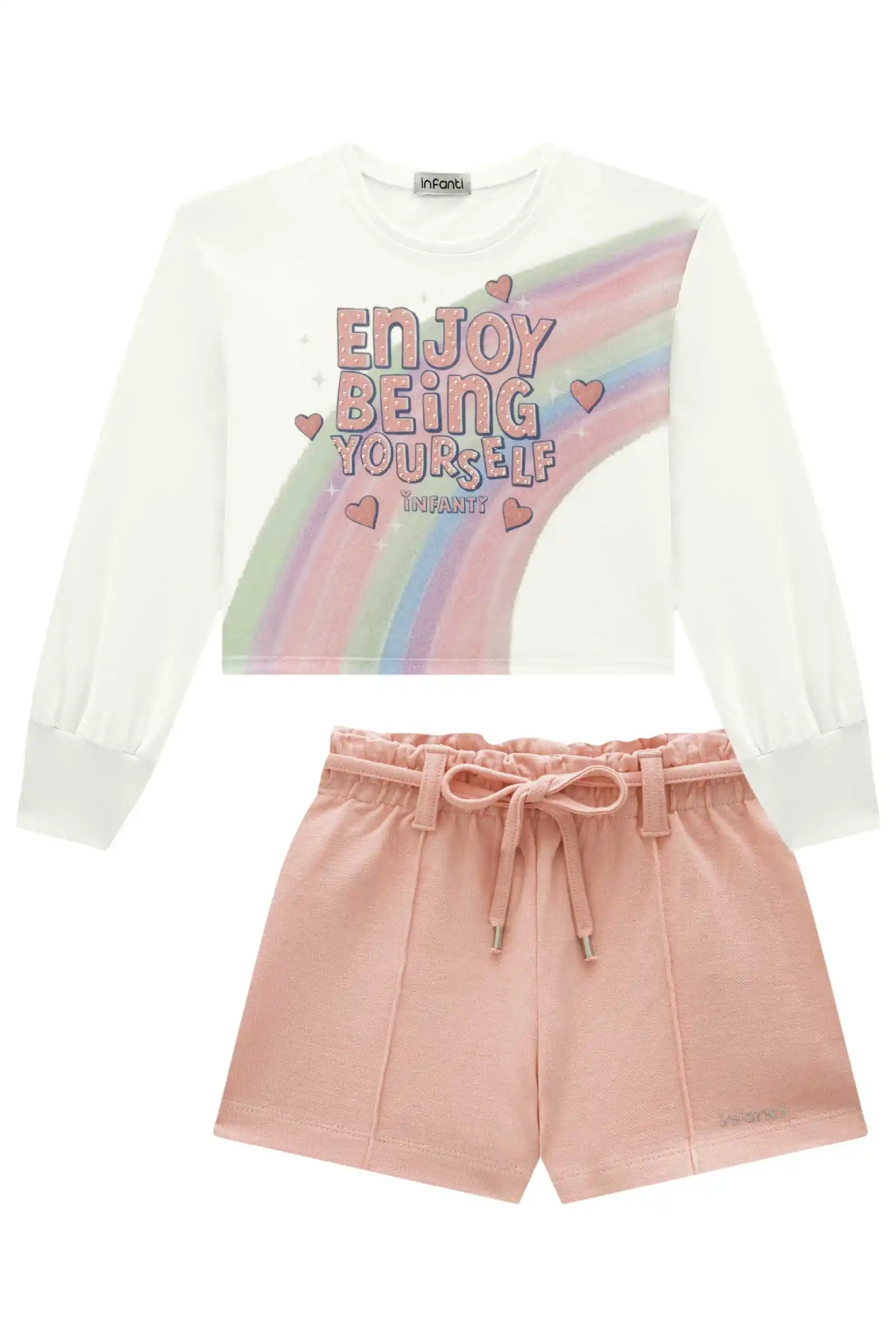 Conjunto de blusa boxy em meia maha e short em moletwill