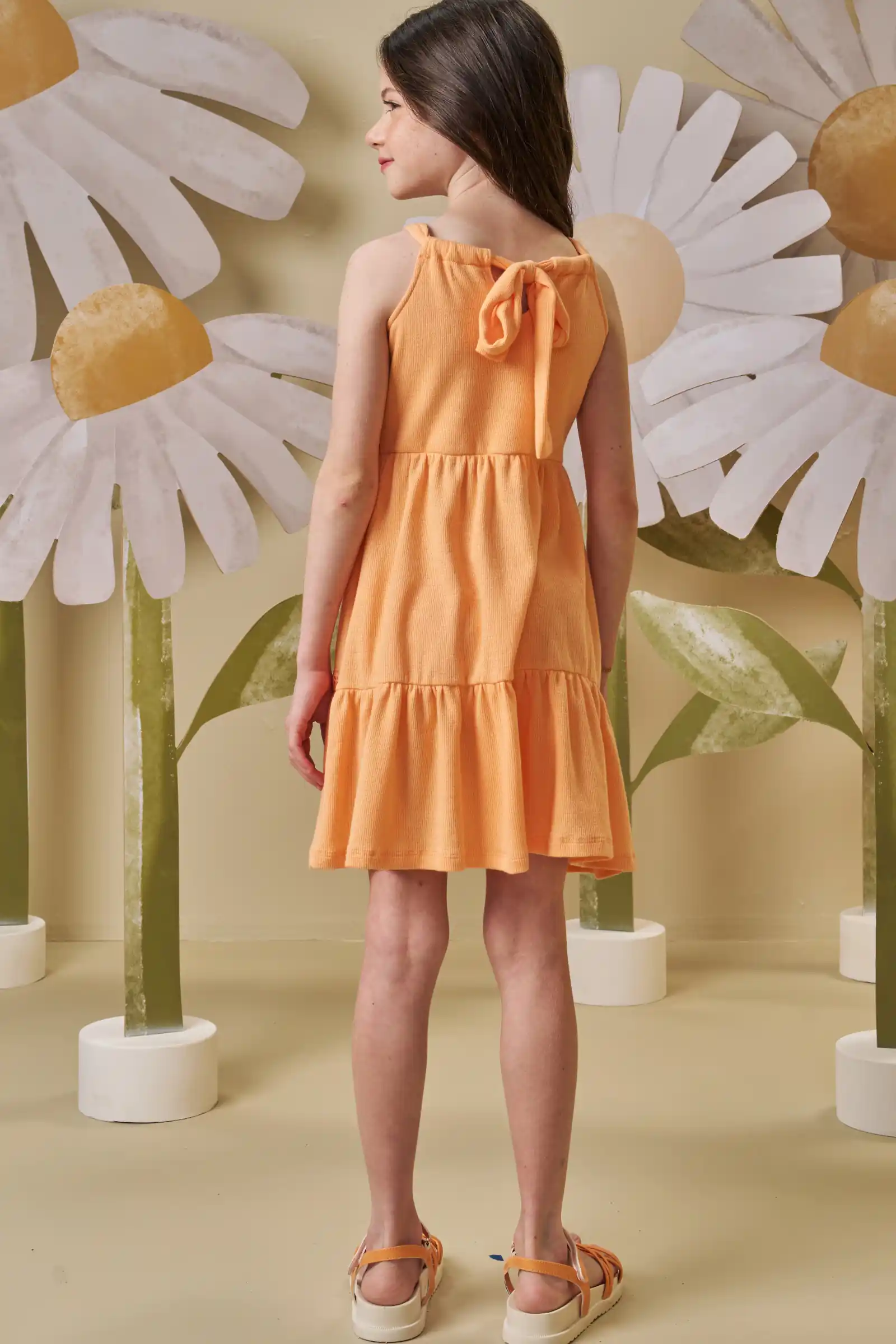 Vestido em malha texturizada laranja