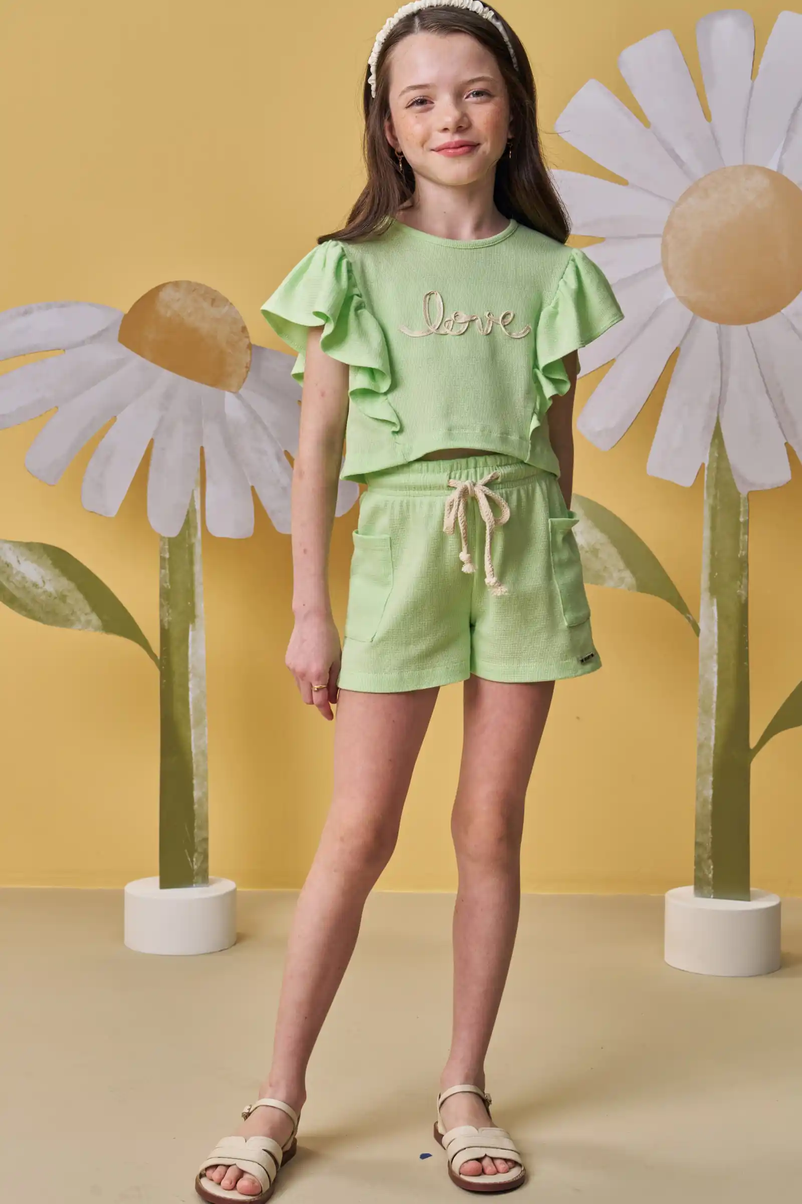 Conjunto de blusa boxy e shorts em malha texturizada