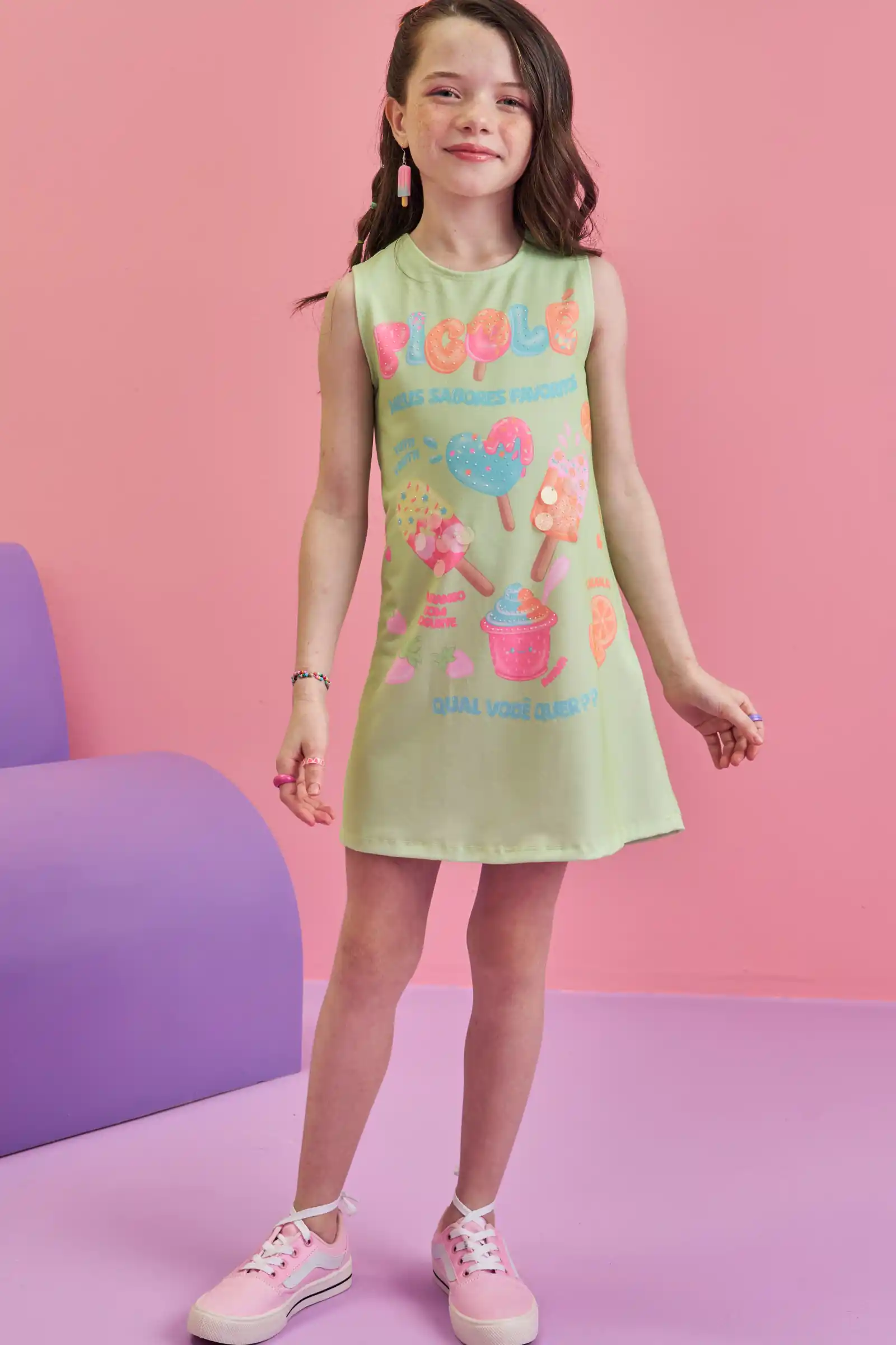 Vestido Infantil Verde Estampado