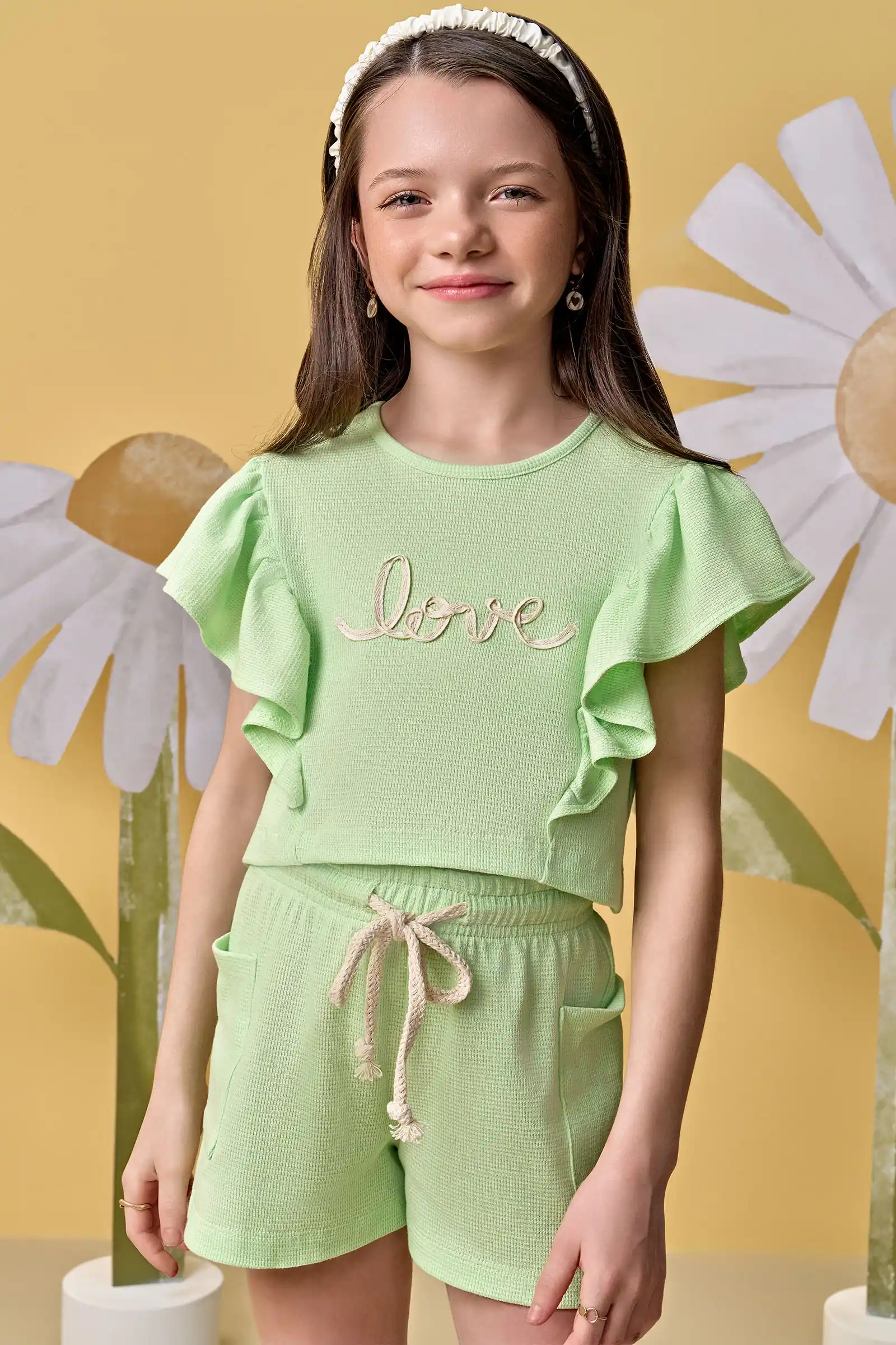 Conjunto de blusa boxy e shorts em malha texturizada