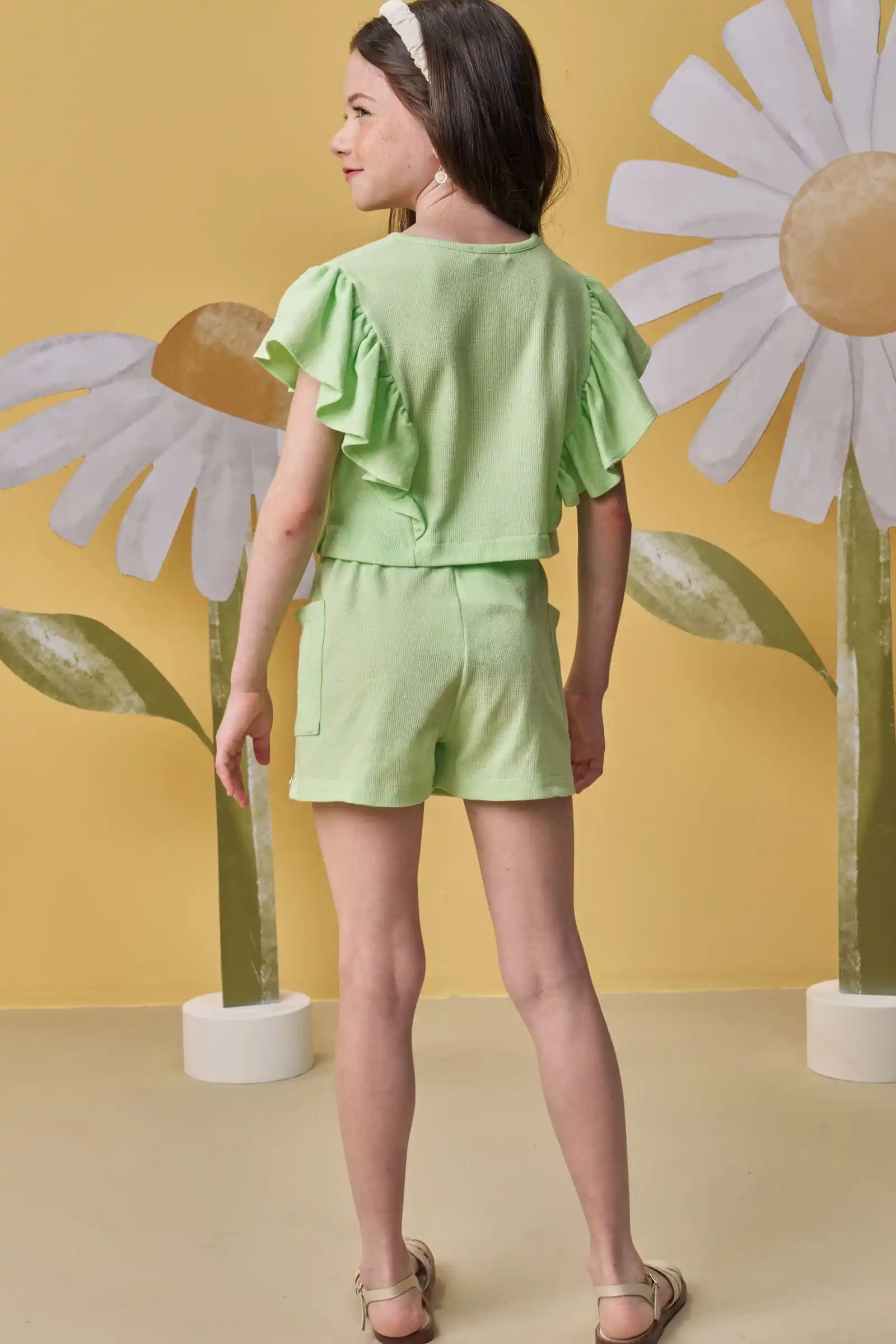 Conjunto de blusa boxy e shorts em malha texturizada