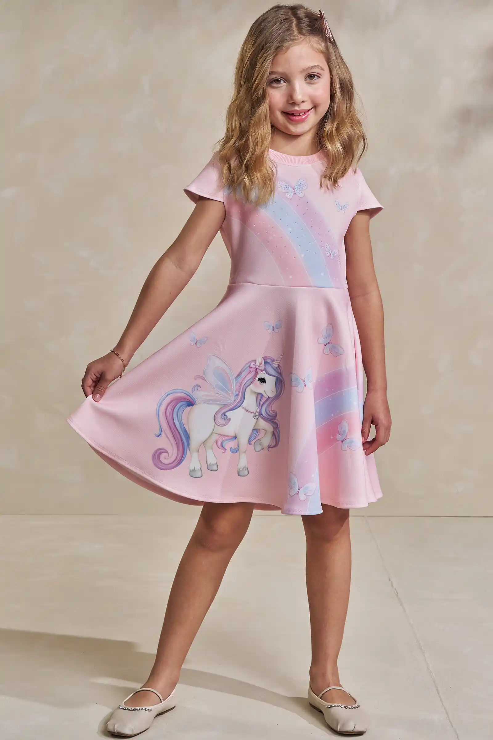 Vestido em Fly Tech Rosa Unicornio 