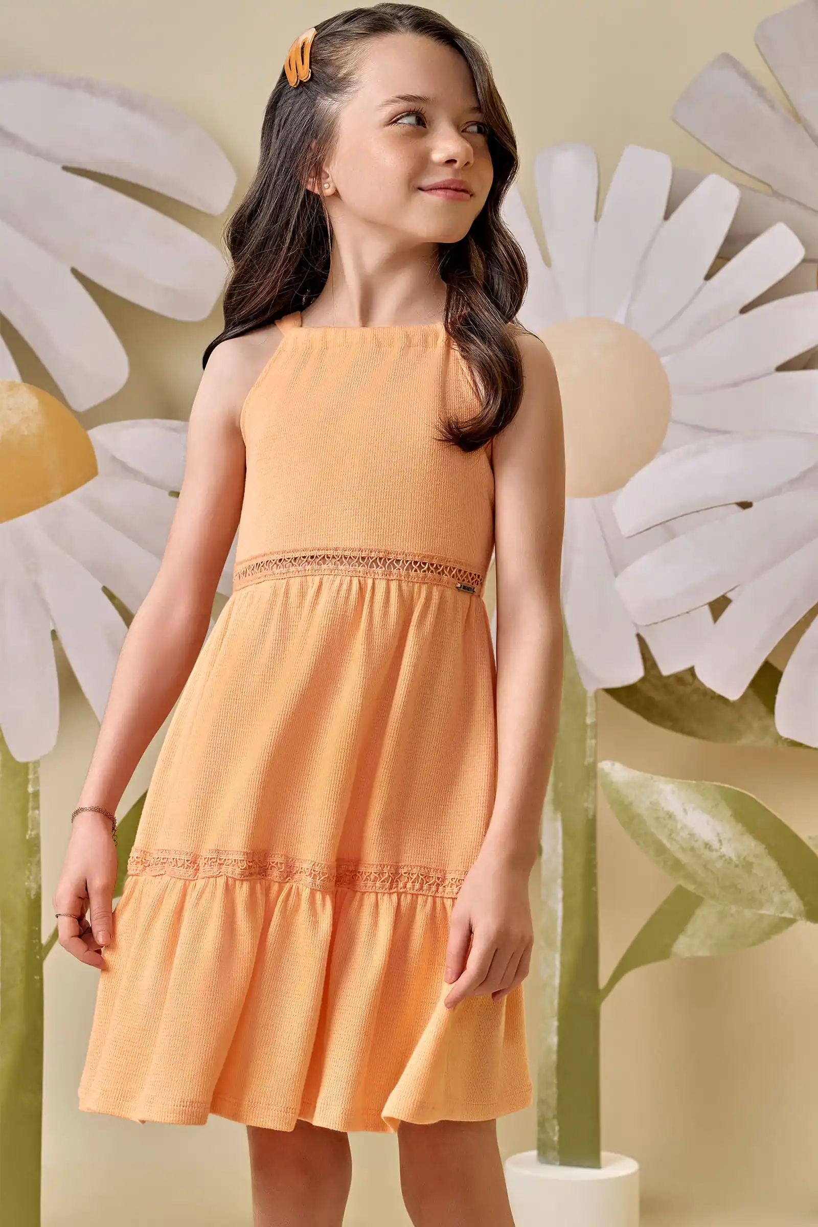 Vestido em malha texturizada laranja