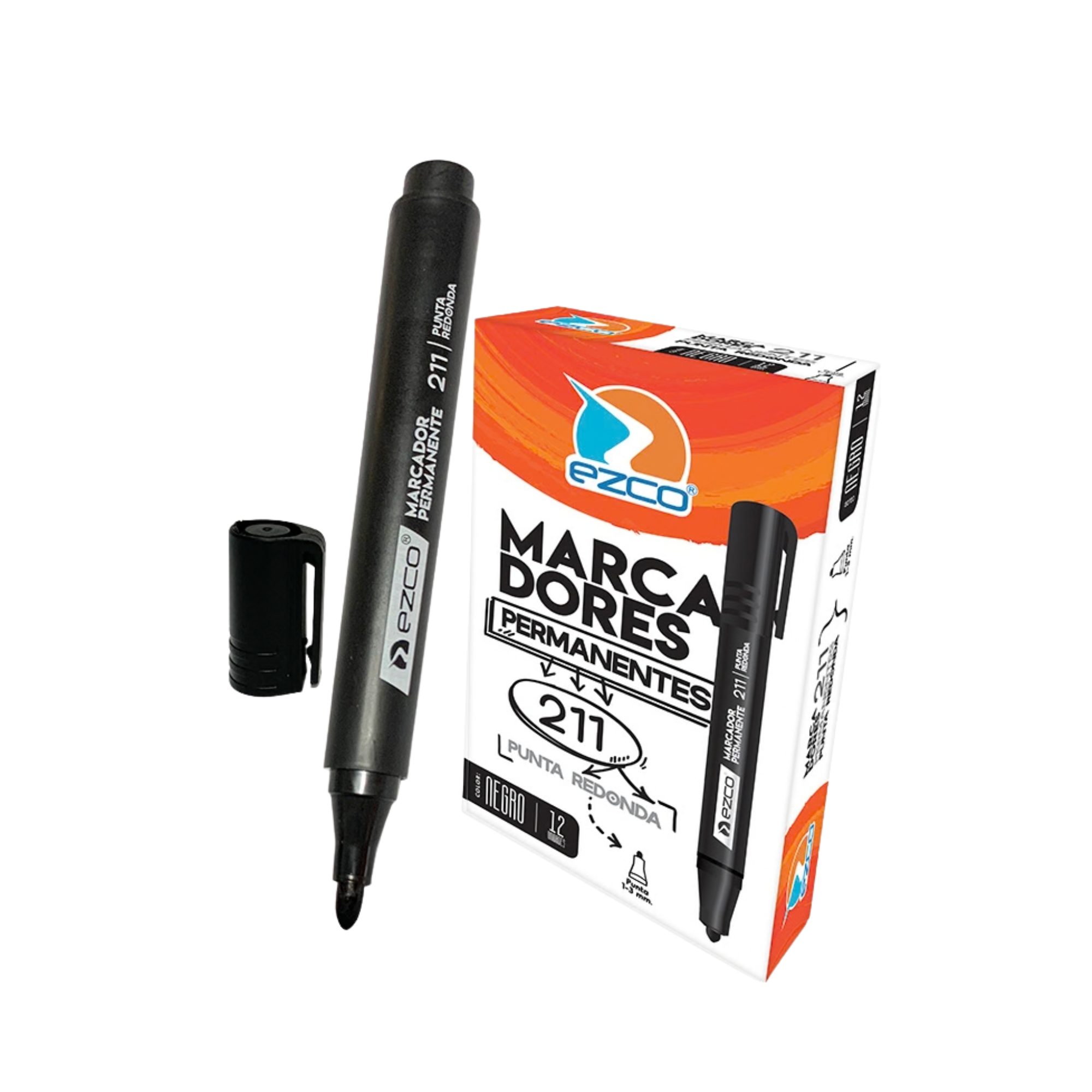 MARCADOR EZCO 210 PERMANENTE - NEGRO-PUNTA CUADRADA Y REDONDA