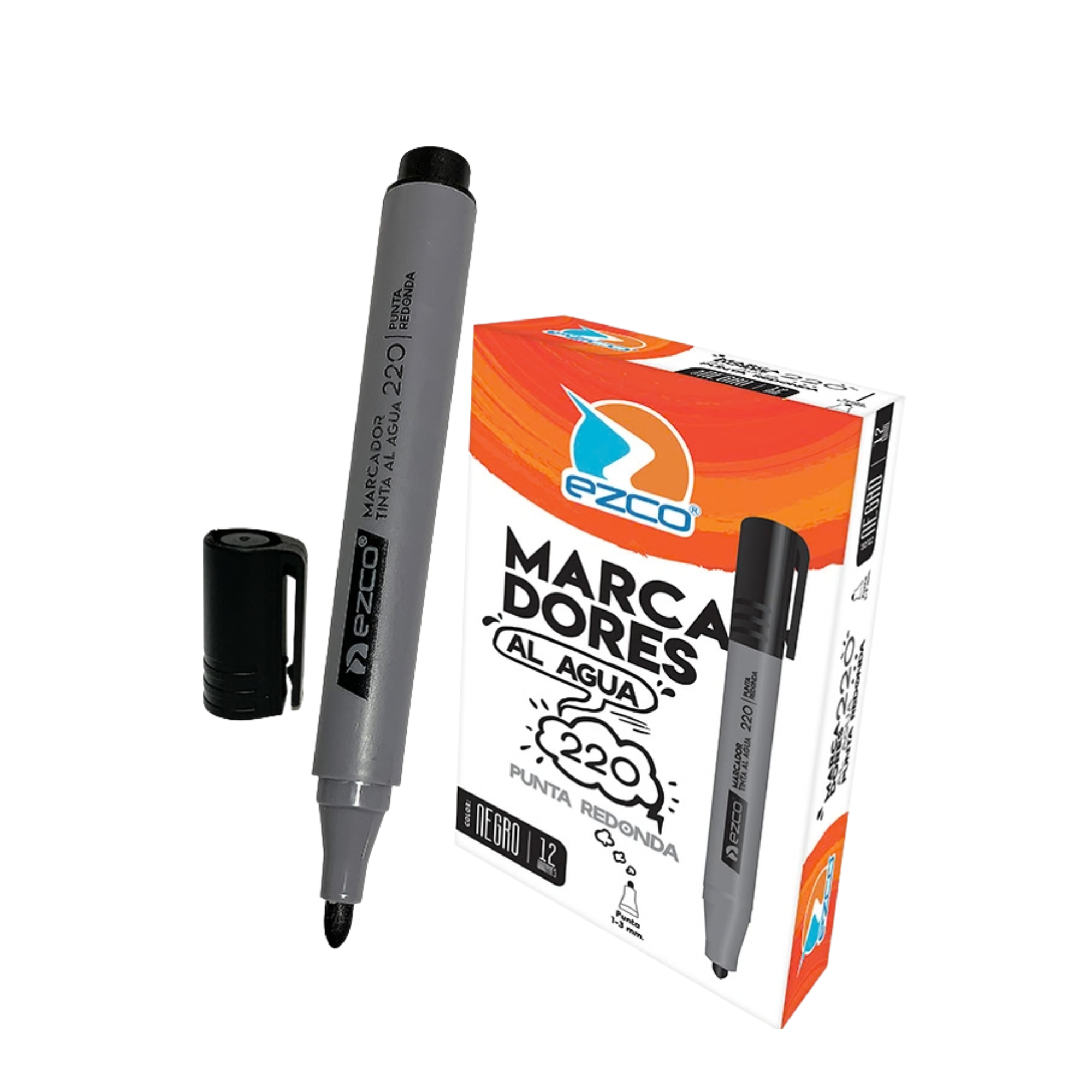 MARCADOR EZCO 220 AGUA PUNTA REDONDA - NEGRO