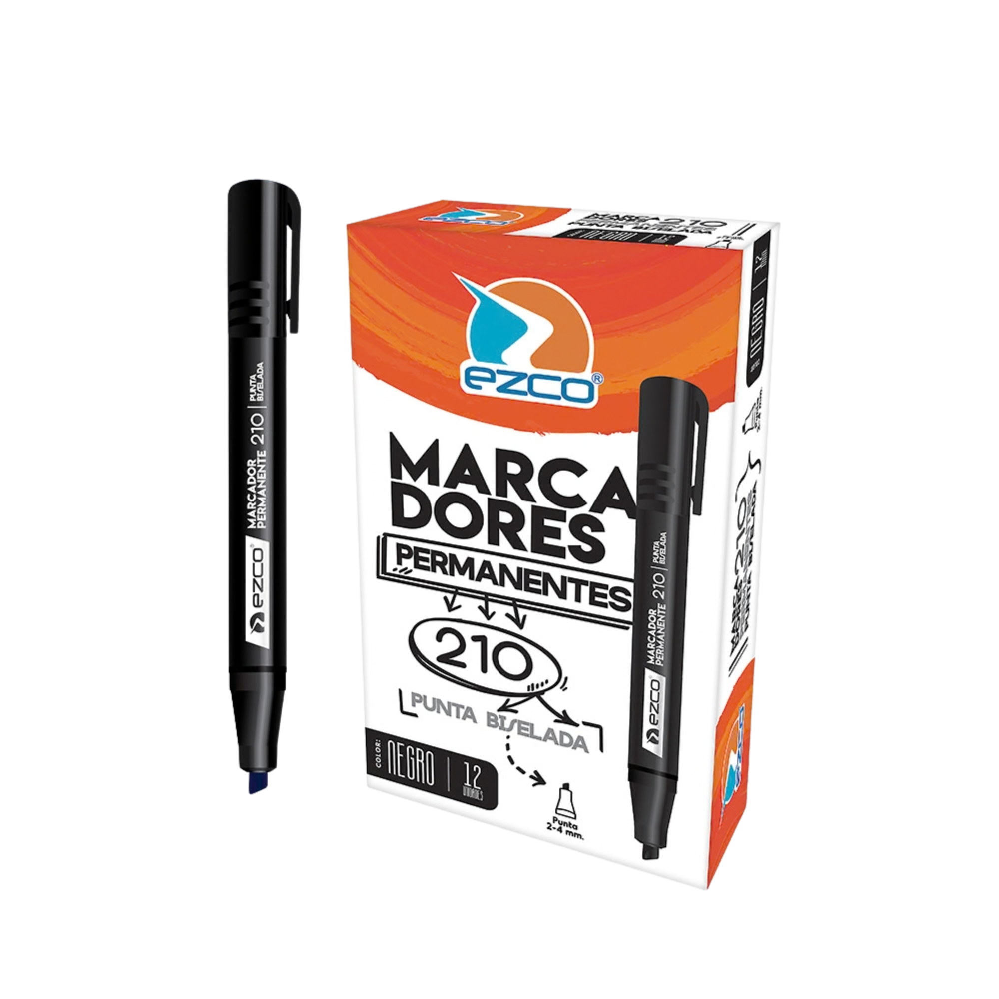 MARCADOR EZCO 210 PERMANENTE - NEGRO-PUNTA CUADRADA Y REDONDA