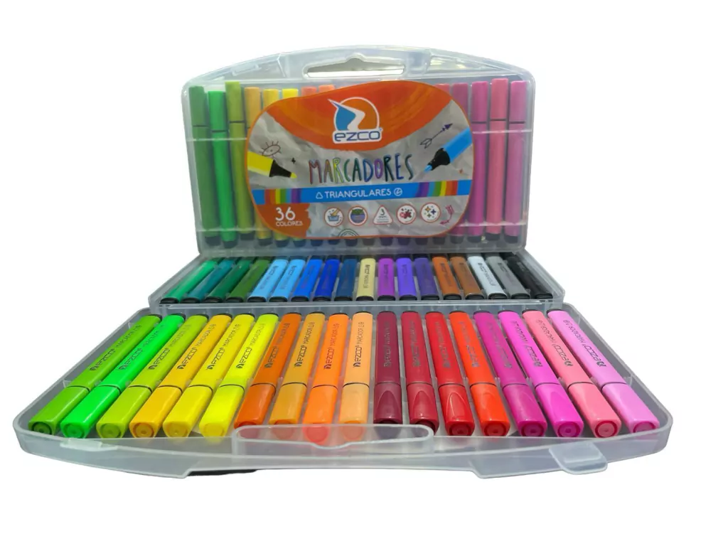 Marcadores Ezco Triangular Valija x 36 colores