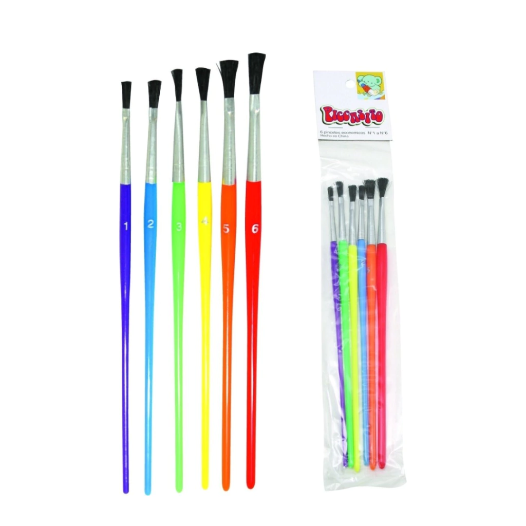 PINCEL ESCOLAR PLASTICO X 6 U. (PICASITO) LAMA