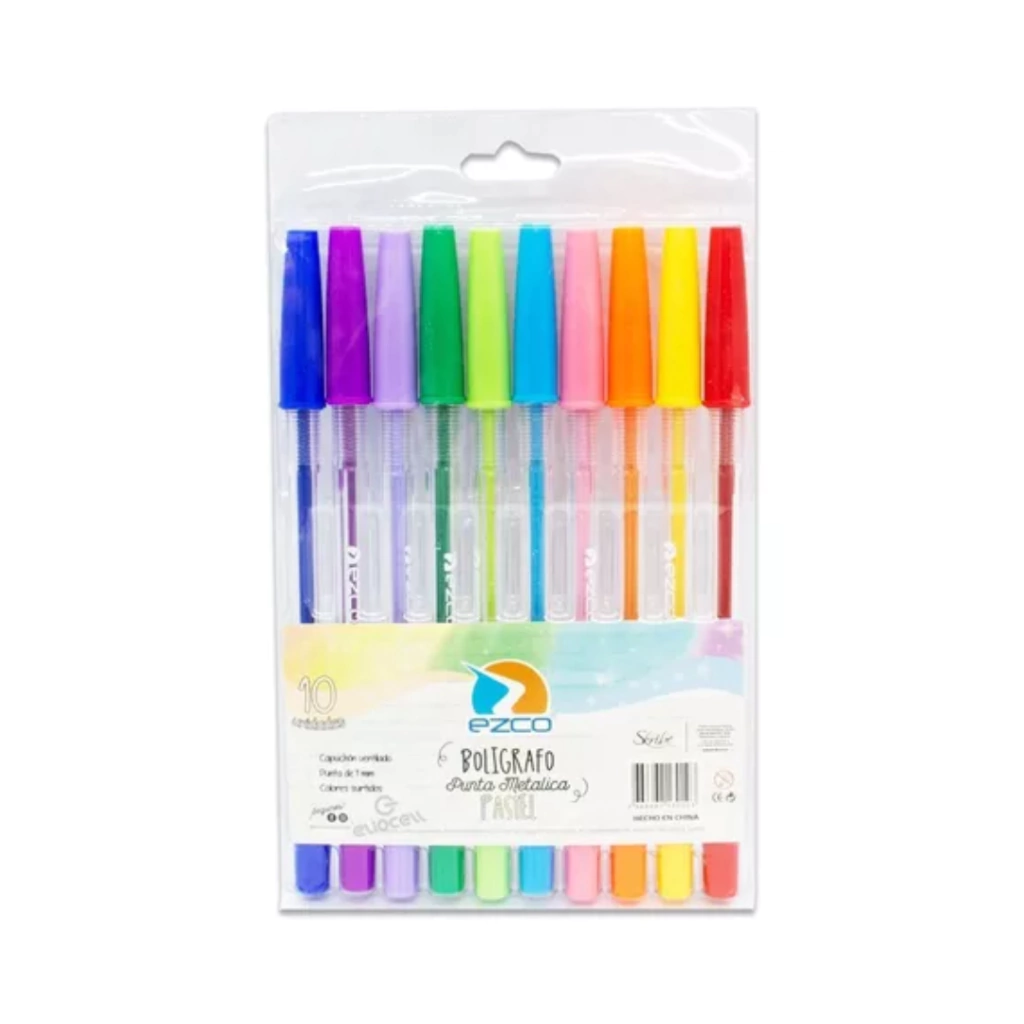 BOLIGRAFOS DE COLORES ESTUCHE X 10 COLORES (EZCO)