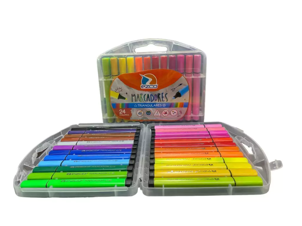 Marcadores Ezco Triangular Valija x 24 Colores