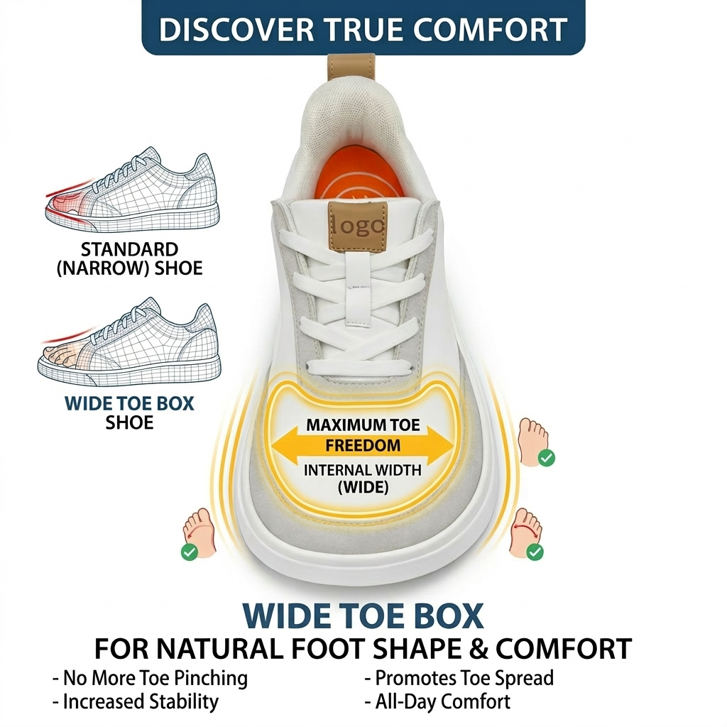 Hands-Free Wide Toe Comfort Sneakers with Arch Support