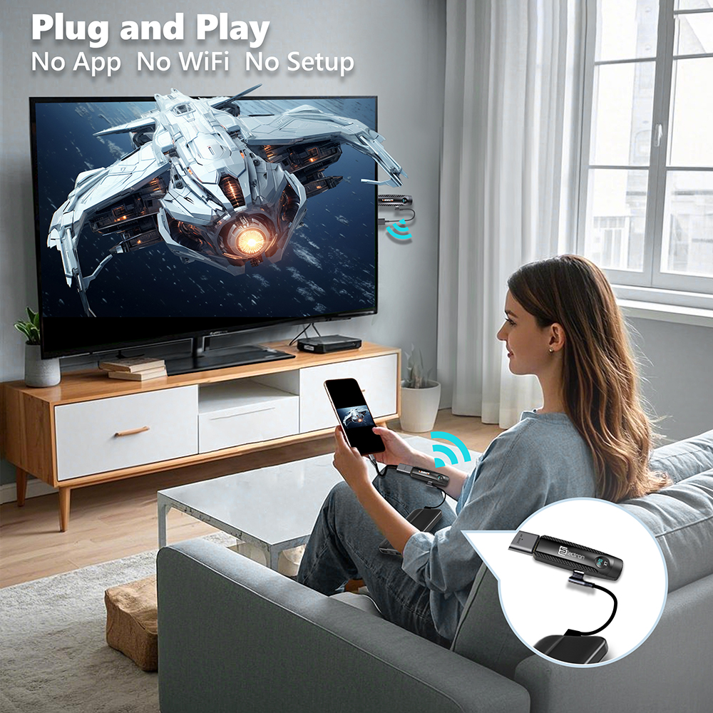 1080p wireless HDMI with low latency and simple plug & play setup.