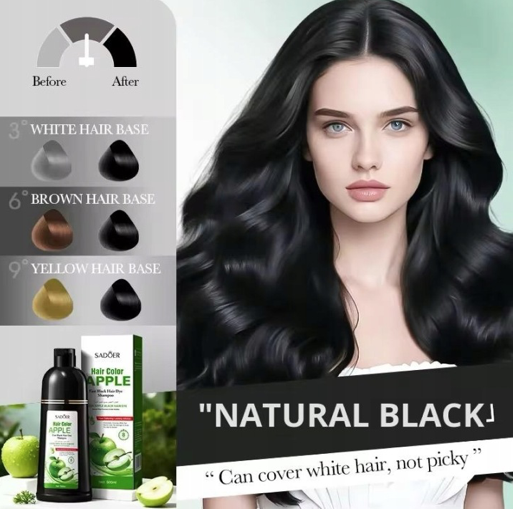 Natural Apple Herbal Hair Dye Shampoo – Ammonia-Free Gray Coverage with Ginseng & Knotweed Extract