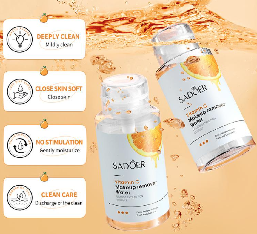 SADOER Vitamin C Makeup Remover Water 300ML – Deep Cleansing & Moisturizing Micellar Water