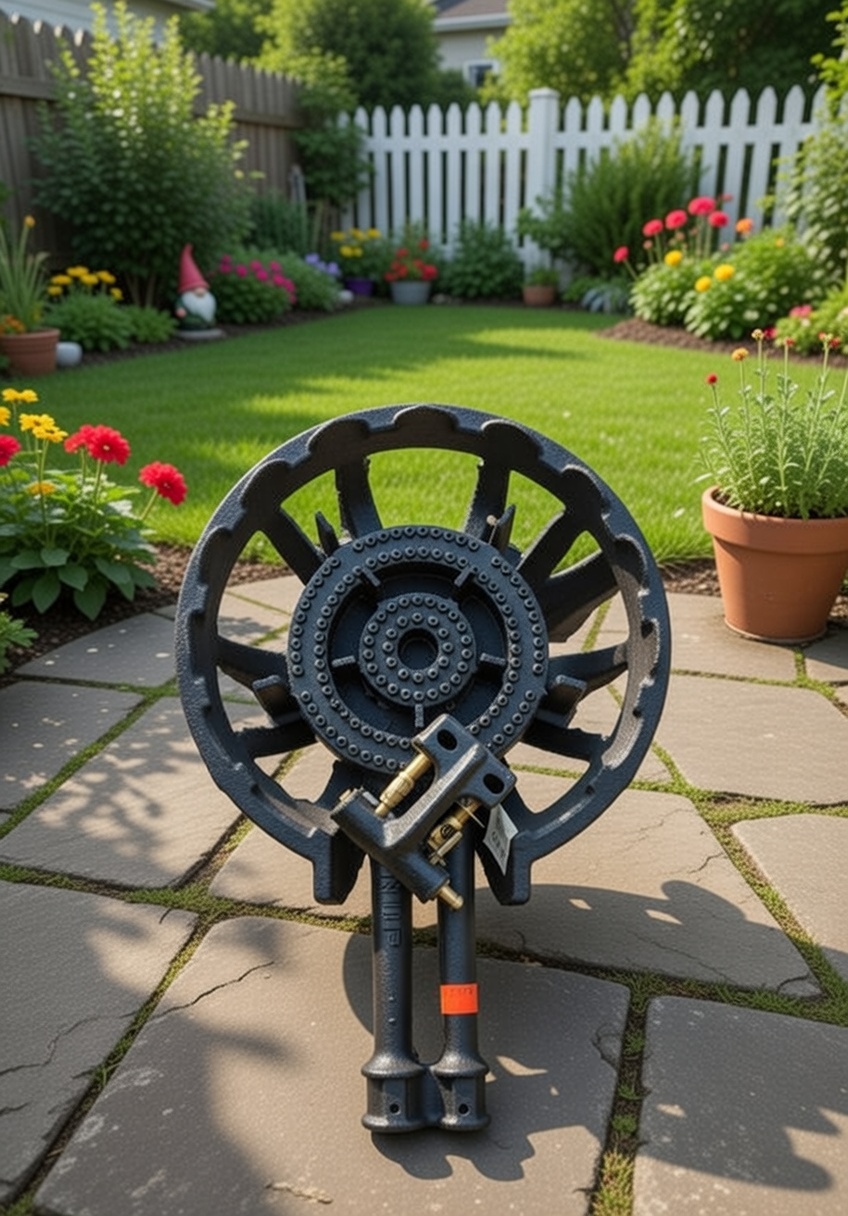 Heavy‑Duty Cast Iron Gas Burner with 3 Valves