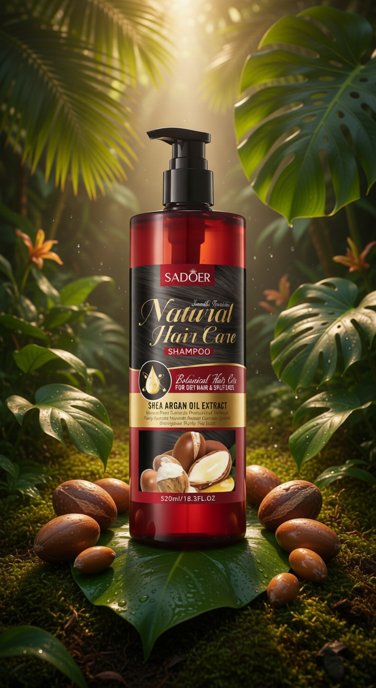 SADÖER Smooth & Moisturize Shampoo – Shea & Argan Oil for Dry Hair & Split Ends