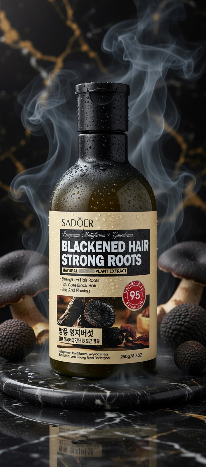 SADOER Black Hair Strong Root Shampoo 250g – Deep Cleansing & Hair Repair with Ganoderma